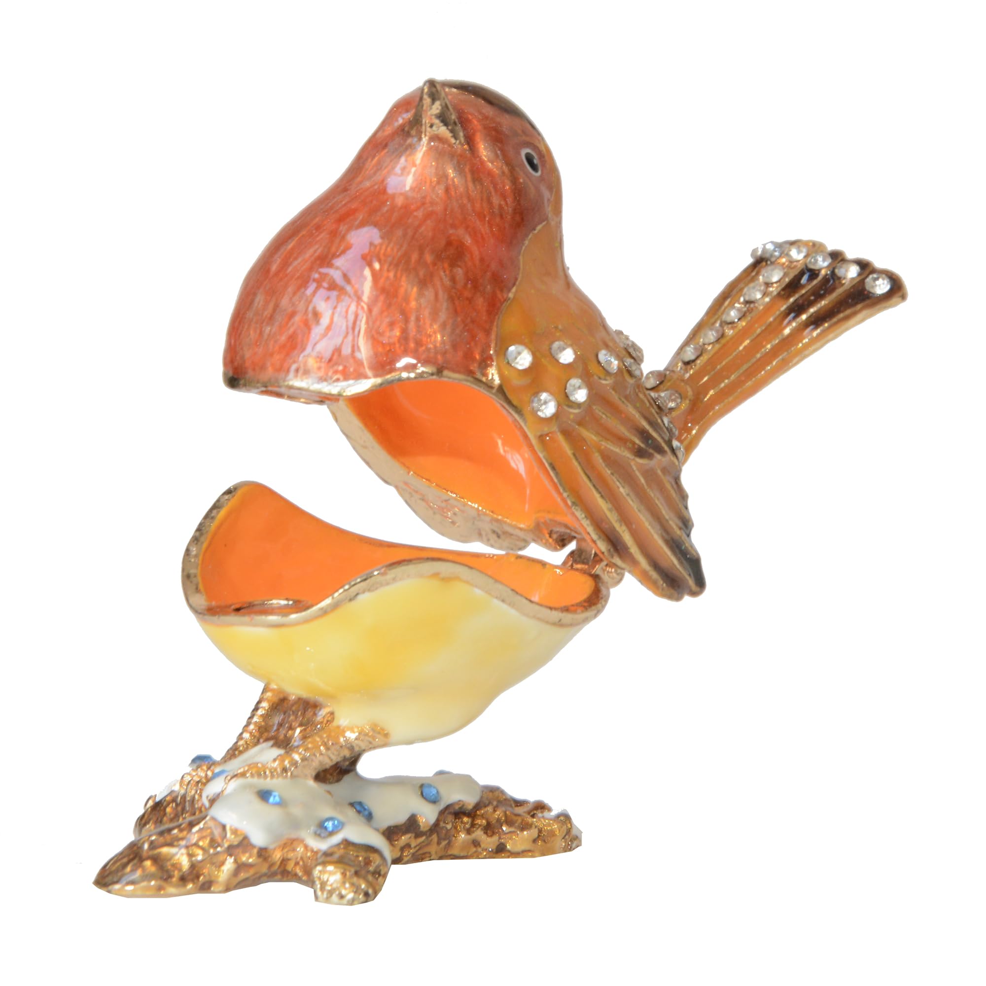 Hand Painted Robin Bird Trinket Box - Jewelry Storage Box with Hinged Lid, Ring & Earring Holder - Decorative Collectible Bird Figurine for Home Decor, Gift Giving & Jewelry Organization