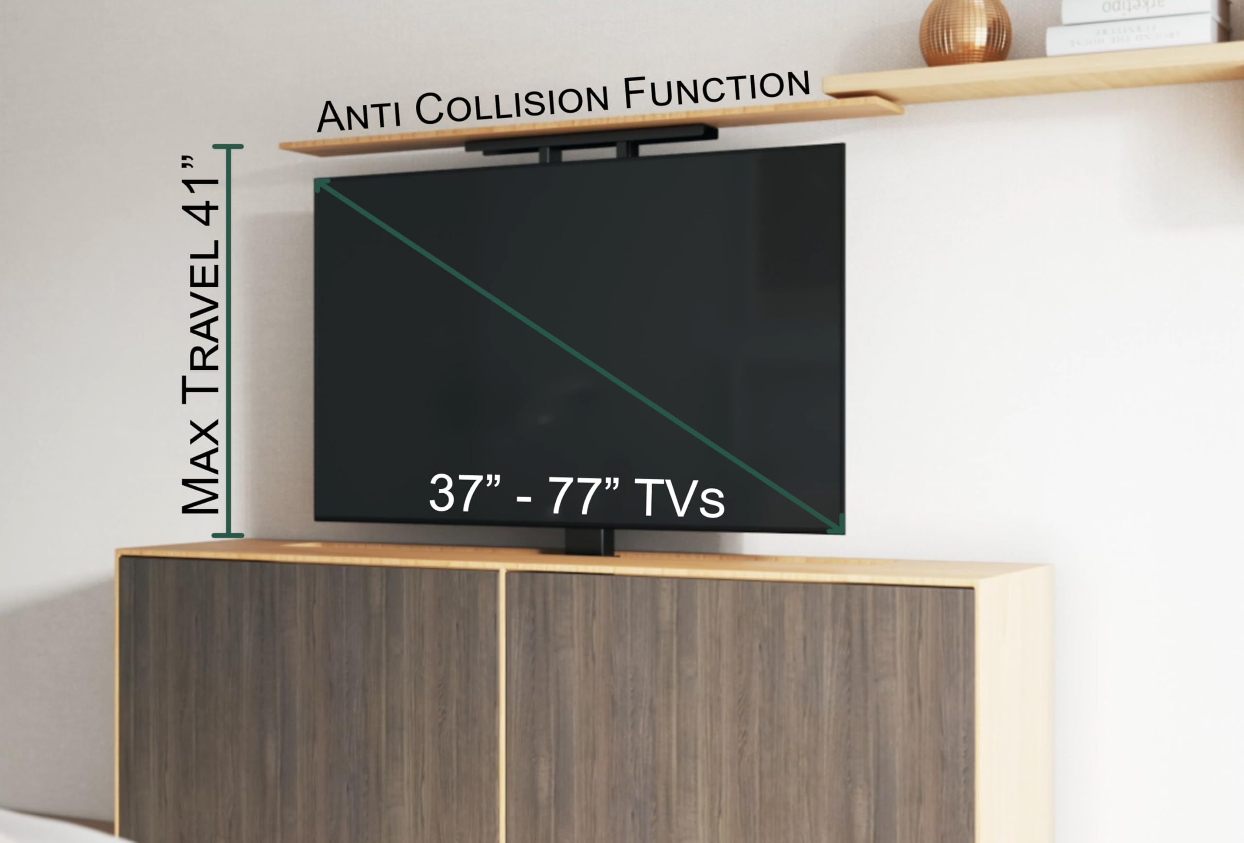 Motorized TV Lift Mount for 37-77 Inch TVs - Vertical Motorized TV Stand with RF Remote & WiFi Smartphone Control | Perfect for Living Rooms, Bedrooms & Home Theaters