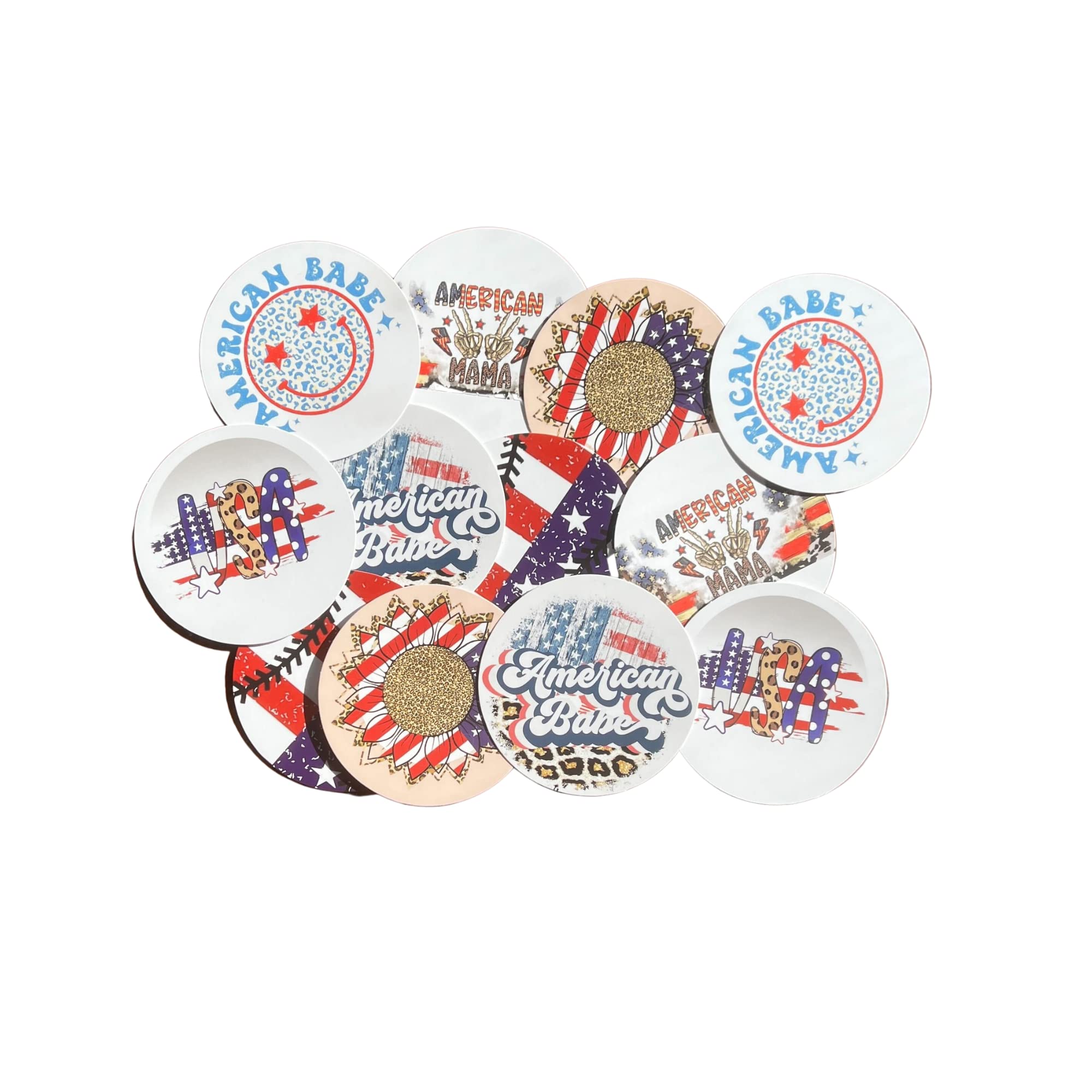 Freshie American Cardstock Cutouts Rounds 2.5” - 12 Pack Random Mix for Scented Aroma Beads & Car Freshener DIY | Red, White & Blue Patriotic Theme | Perfect for 4th of July, Independence Day & Americana Decor | Use for Home, Office, Car & Party Decorations