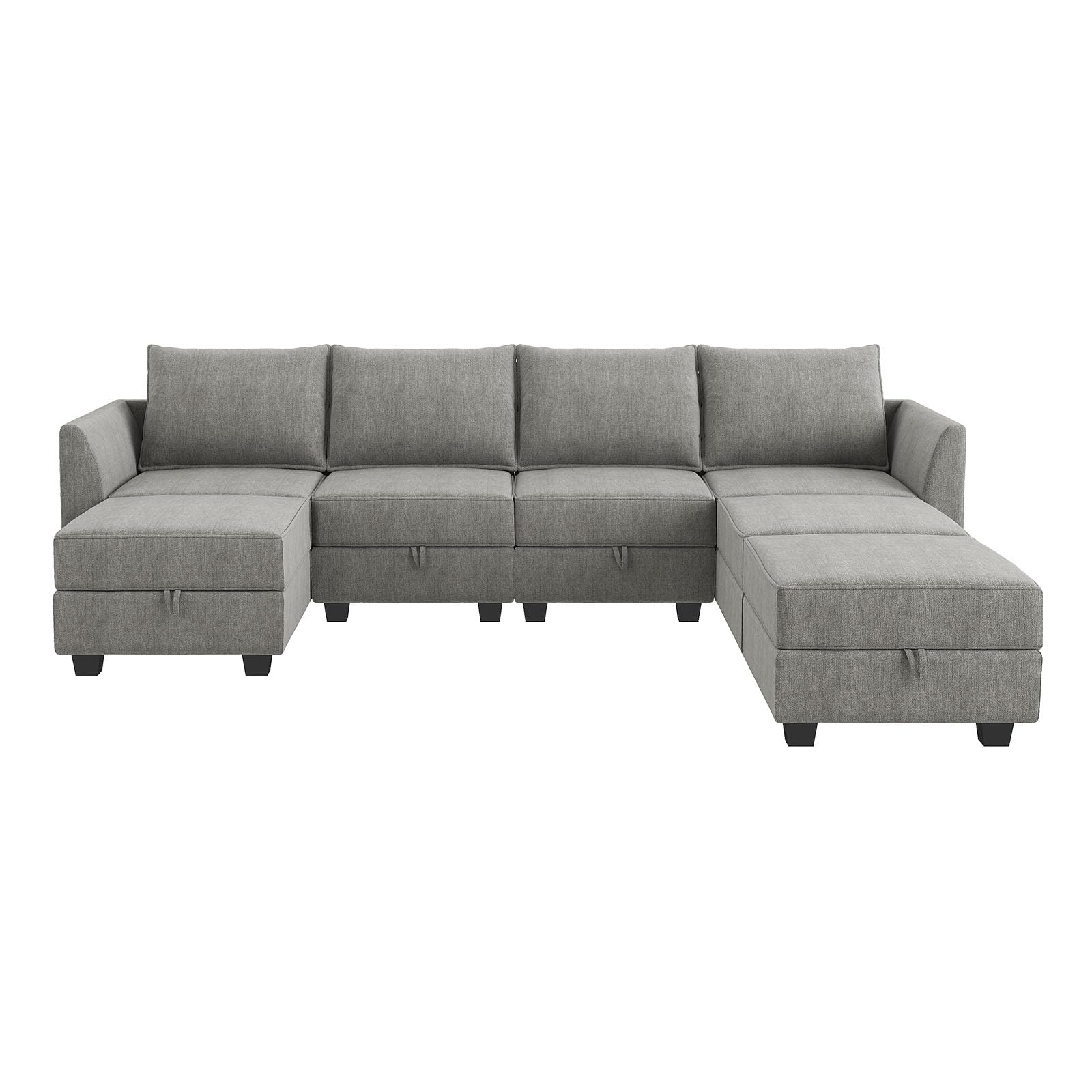 HONBAY U-Shaped Modular Sectional Sofa with Ottomans - 7-Piece Reversible L-Shaped Couch Set with Storage Seats, Grey Fabric - Perfect for Living Room, Family Room, and Home Theater Comfort