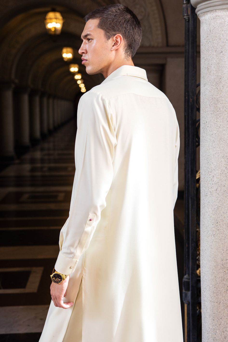 Stylish Blended Cream Shalwar Kameez by Wasim Akram | Premium Pakistani Traditional Outfit by Almirah | Perfect for Weddings, Festivals & Special Occasions