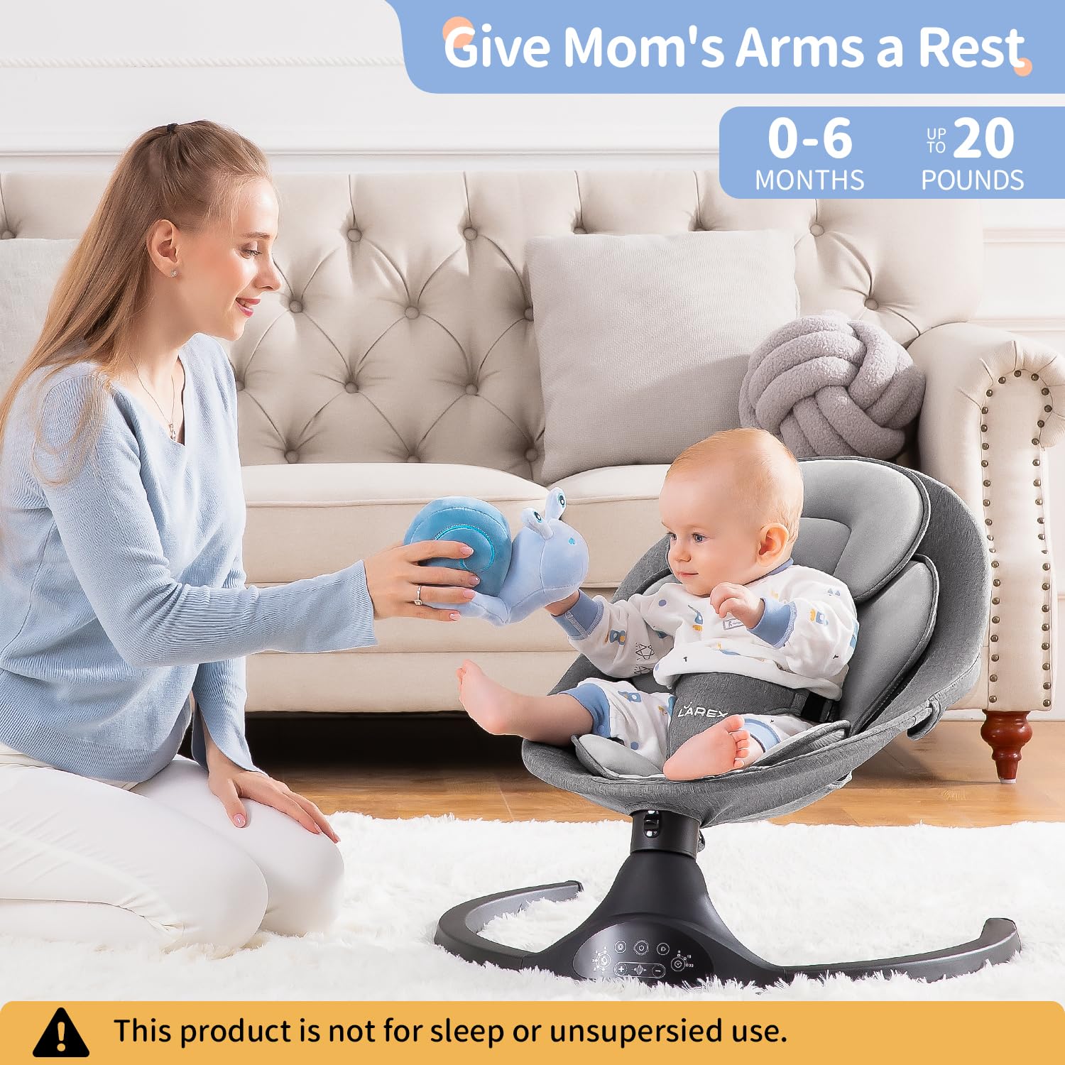 LAREX Baby Swing Electric Rocker for Newborns 0-6 Months - Portable Infant Swing with 5 Speed Settings, Remote Control & Bluetooth - 10 Soothing Melodies for Baby Boy & Girl (Max 20 lbs, Black) - Perfect for Nursery, Bedroom or Travel