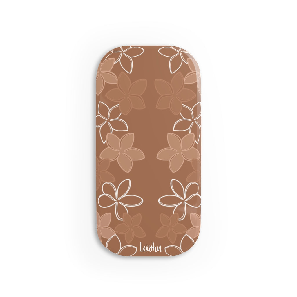 Hawaiian Pua Melia Lei Mocha Phone Grip - Non-Slip Cell Phone Holder with Strong Adhesive for iPhone Samsung - Perfect for Beach Vacations, Pool Parties & Summer Outings