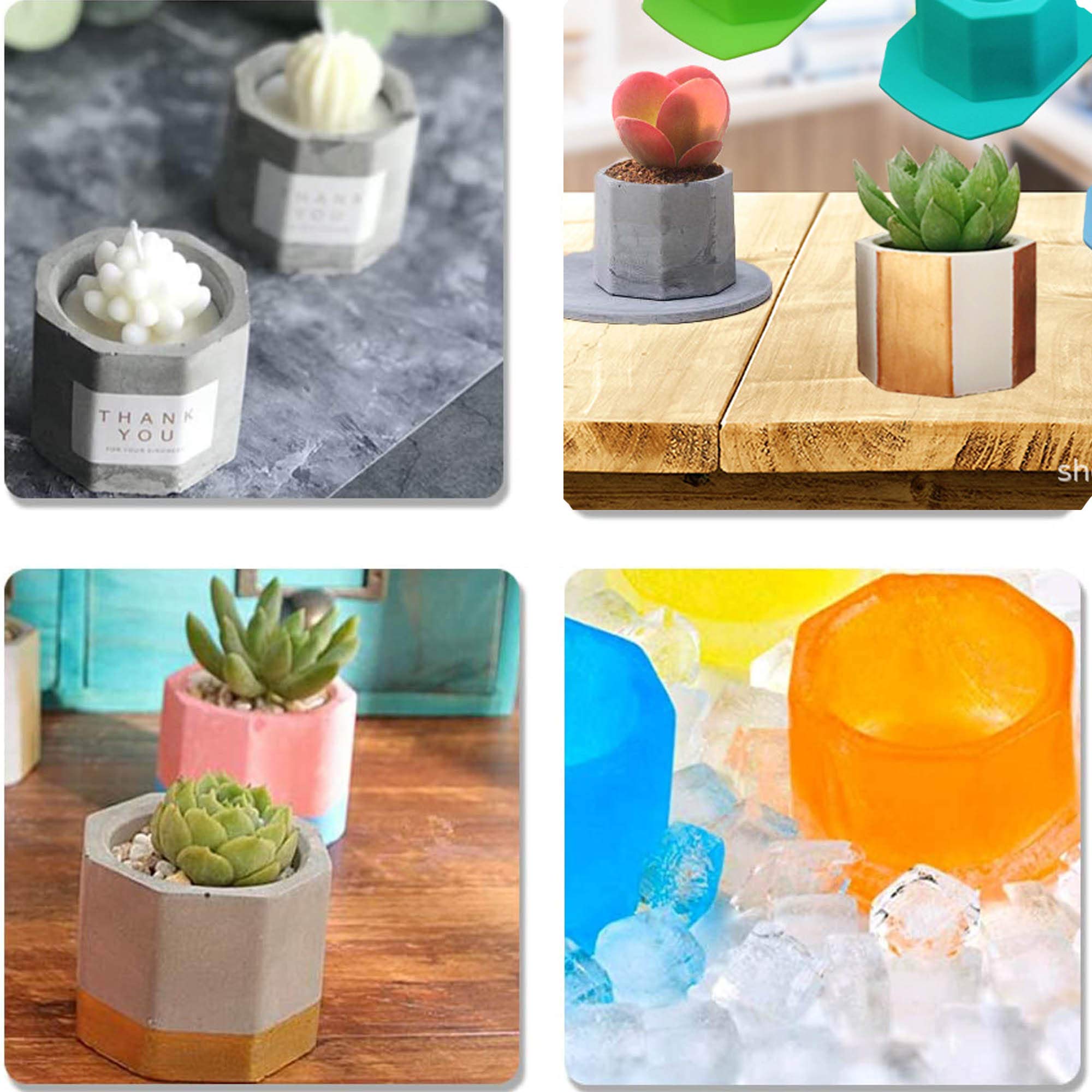 2-Pack Geometric Flower Pot Molds for Succulents - DIY Concrete Ceramic Craft Casting Molds, Candle Holders & Ice Shot Glasses - Perfect for Home Decor, Gardening & Party Use