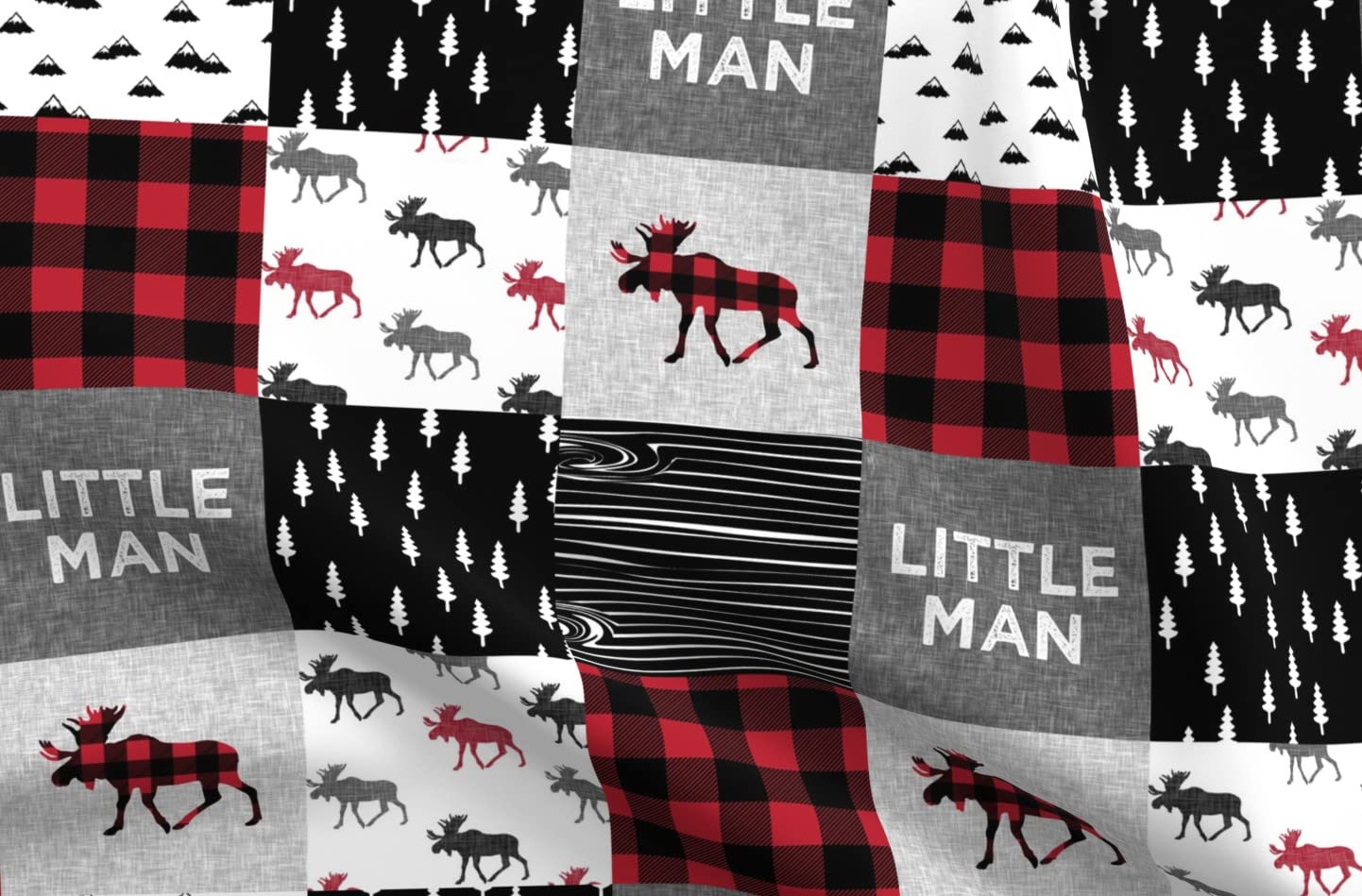 Woodland Buffalo Plaid Moose Printed Minky Fabric - Soft Plush Fat Quarter for Baby Blankets, Quilt Backing & Sewing Projects | Camping & Nursery Decor