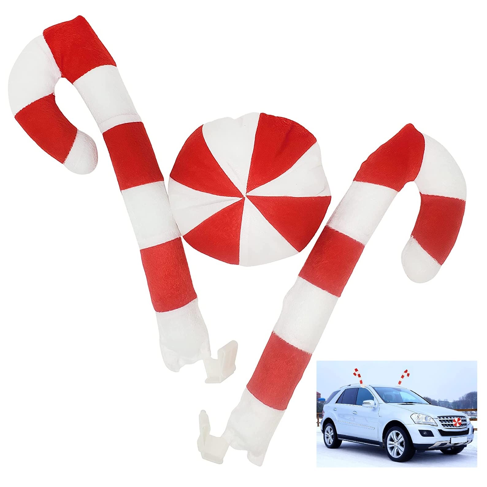 Kovot Candy Cane Car Decor Set - Festive Window & Nose Ornaments for Holiday Driving