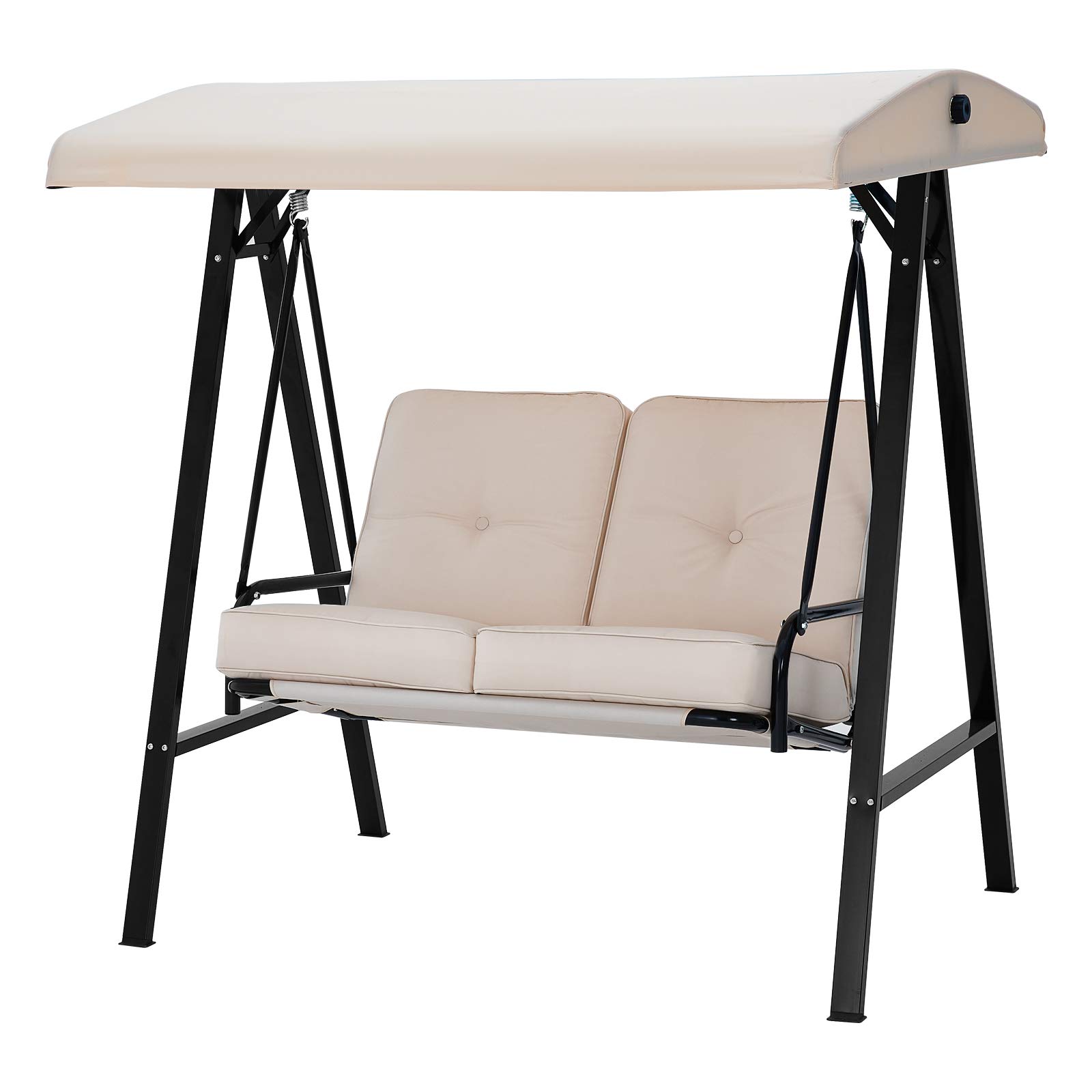 U-MAX 2-Seat Outdoor Patio Swing Chair for Adults with Adjustable Canopy & Removable Cushion - Perfect for Backyard, Garden, Porch, Poolside, and Balcony Relaxation (Beige) | Durable & Comfortable Hanging Bench for Lounging, Reading, and Enjoying Nature