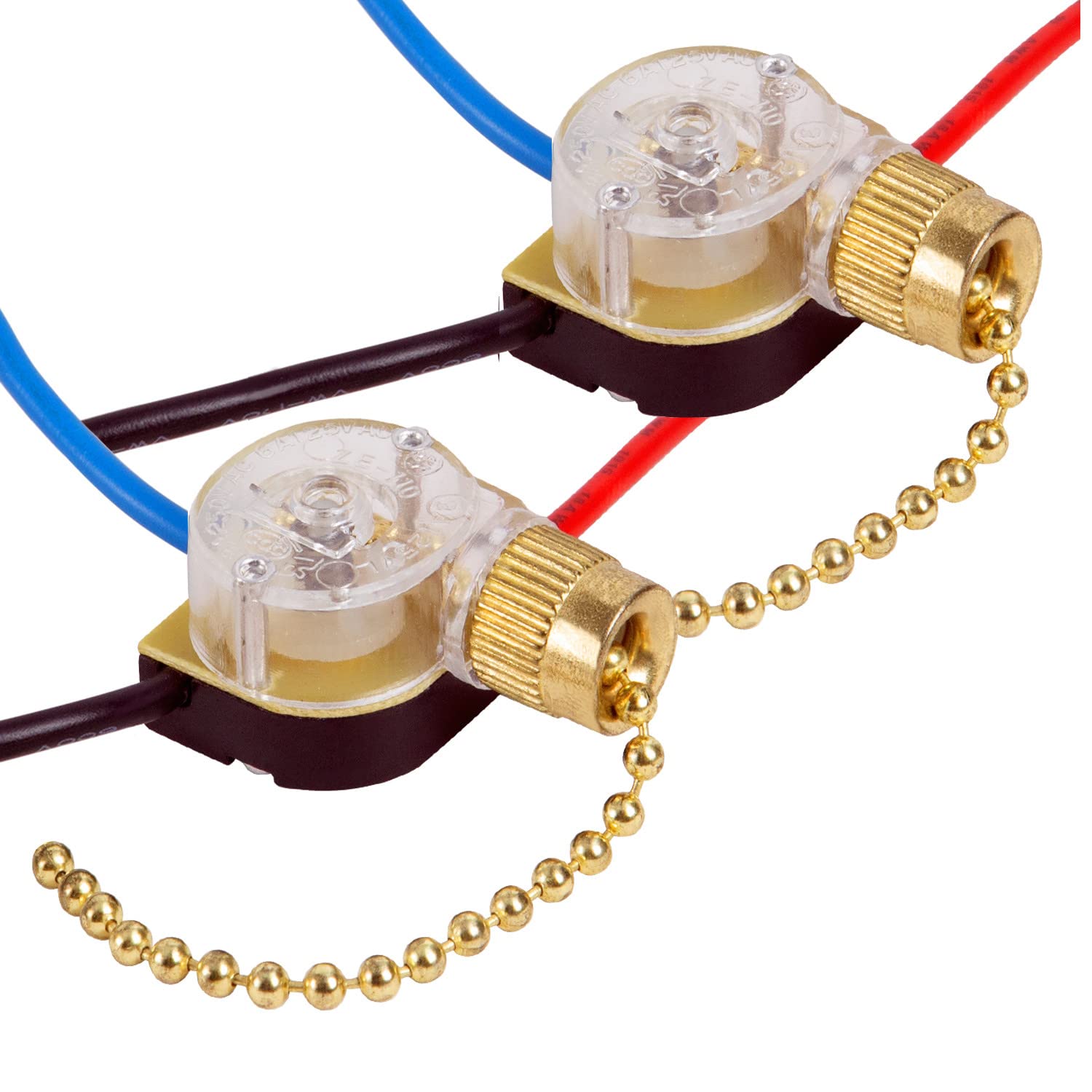 **Zing Ear ZE-110 3-Speed Ceiling Fan Pull Chain Switch Replacement - 2 Pack (Brass) - Perfect for Home, Bedroom, Living Room & Office Fan Repair**