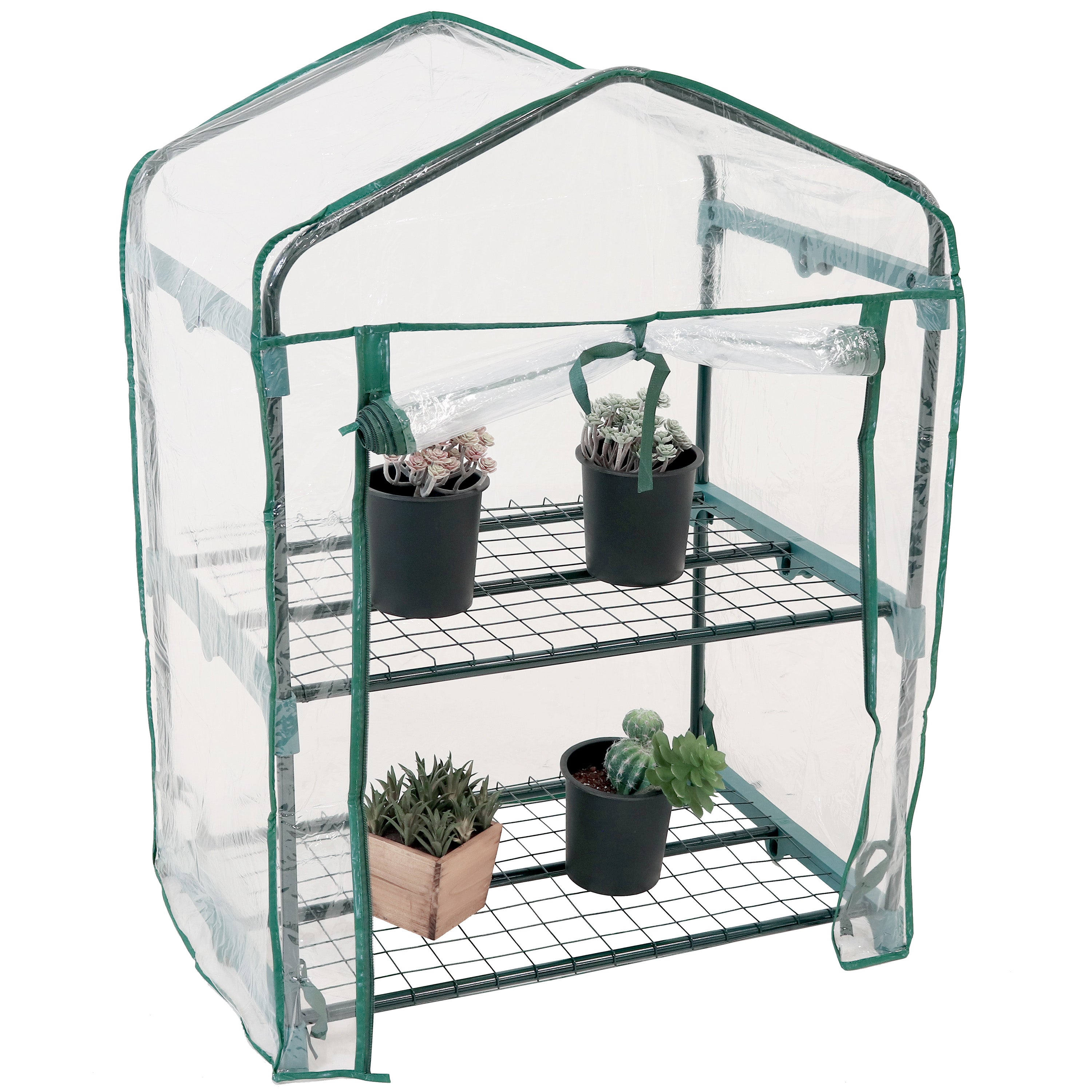 Sunnydaze Portable 2-Tier Mini Greenhouse for Outdoors - Clear Cover for Plants, Herbs & Seedlings | Perfect for Patio, Garden & Balcony Gardening