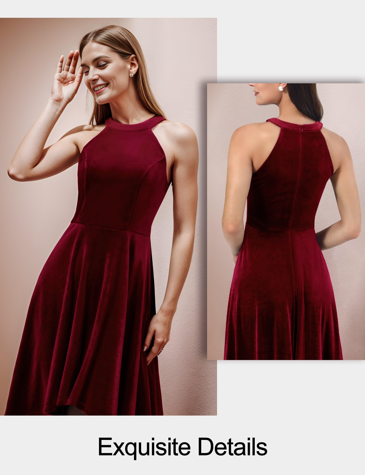 Elegant Velvet Hi-Lo Halter Cocktail Dress for Women - Formal Wedding Guest & Evening Party Gown - Perfect for Holiday Parties, Date Nights & Special Occasions