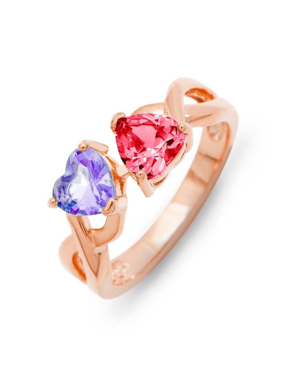 EVE'S ADDICTION Rose Gold Birthstone Ring - Personalized 2 Heart Birthstone Infinity Ring - Mother's Day Gift for Mom - Perfect for Anniversaries, Valentine's Day & Special Occasions
