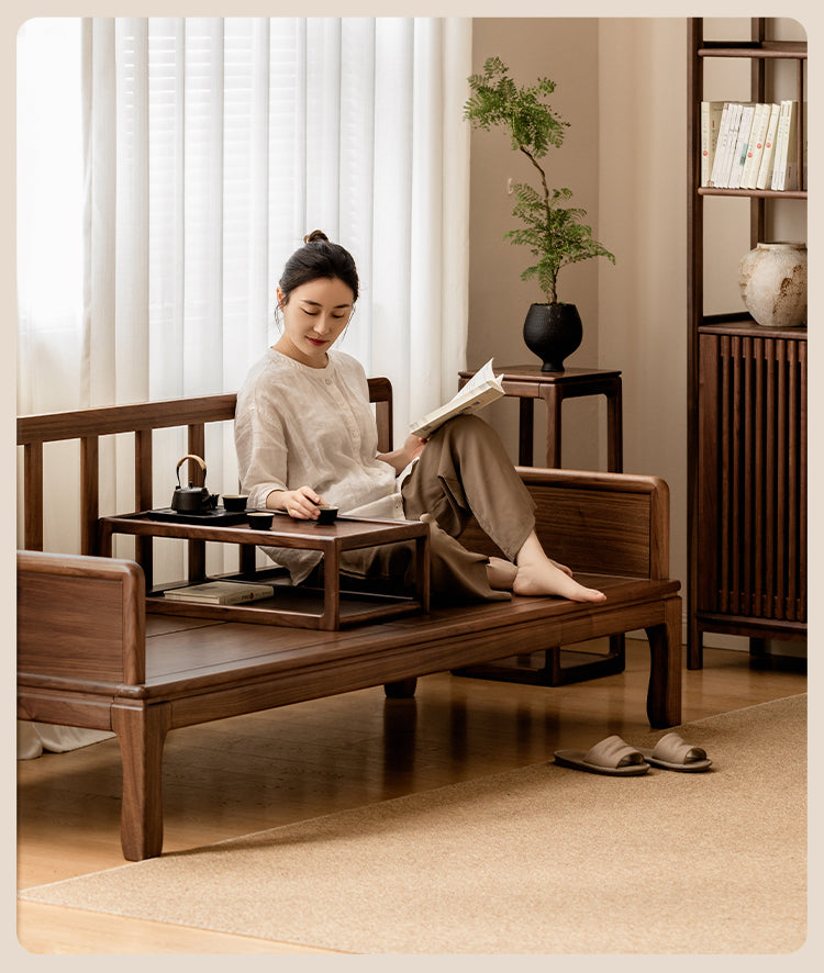 Premium Black Walnut & Oak Solid Wood Convertible Sofa Bed - Modern Dual Use Design for Living Room, Guest Room & Small Spaces