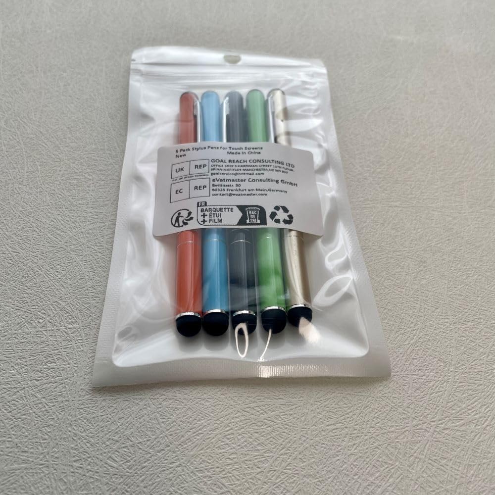 5 Pack Universal Stylus Pens for Touch Screens - Compatible with iPhone, iPad Pro, Air, Mini & Samsung Galaxy - 5 Color Options - Perfect for Drawing, Note-Taking & Digital Signatures