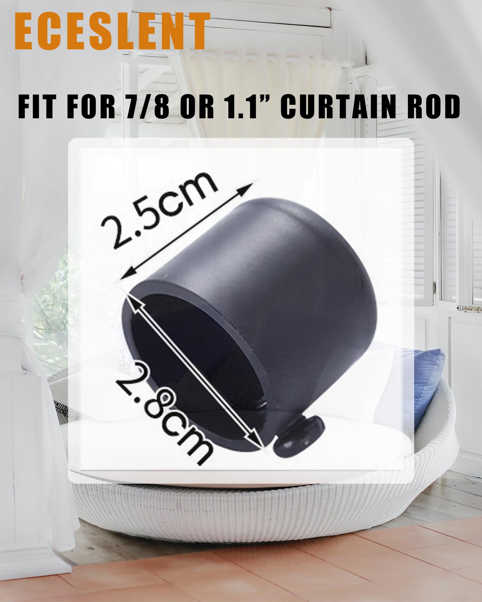 4 Pack Black Metal Curtain Rod End Caps - Fits 7/8