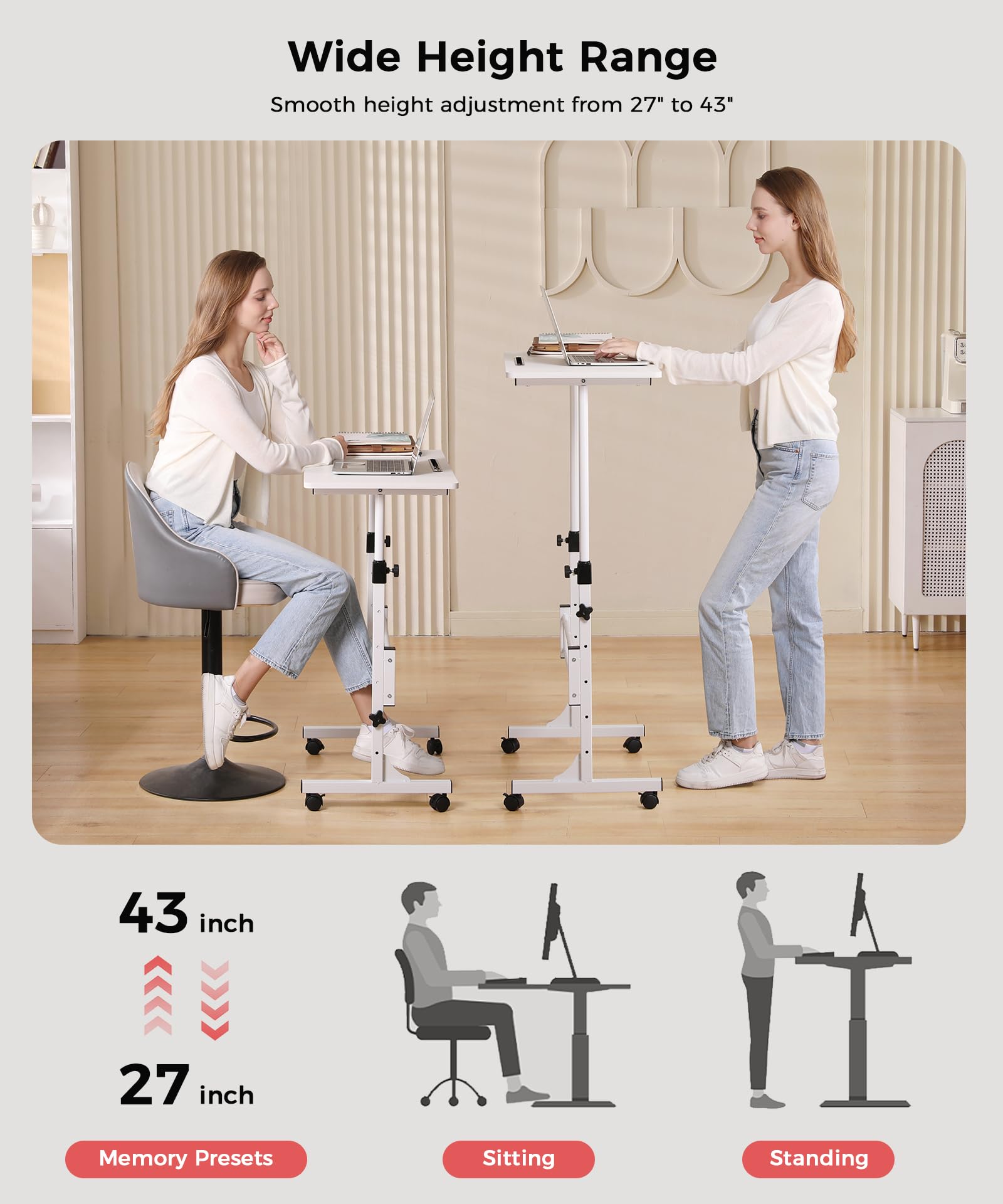 Adjustable Height Standing Desk with Wheels - 16