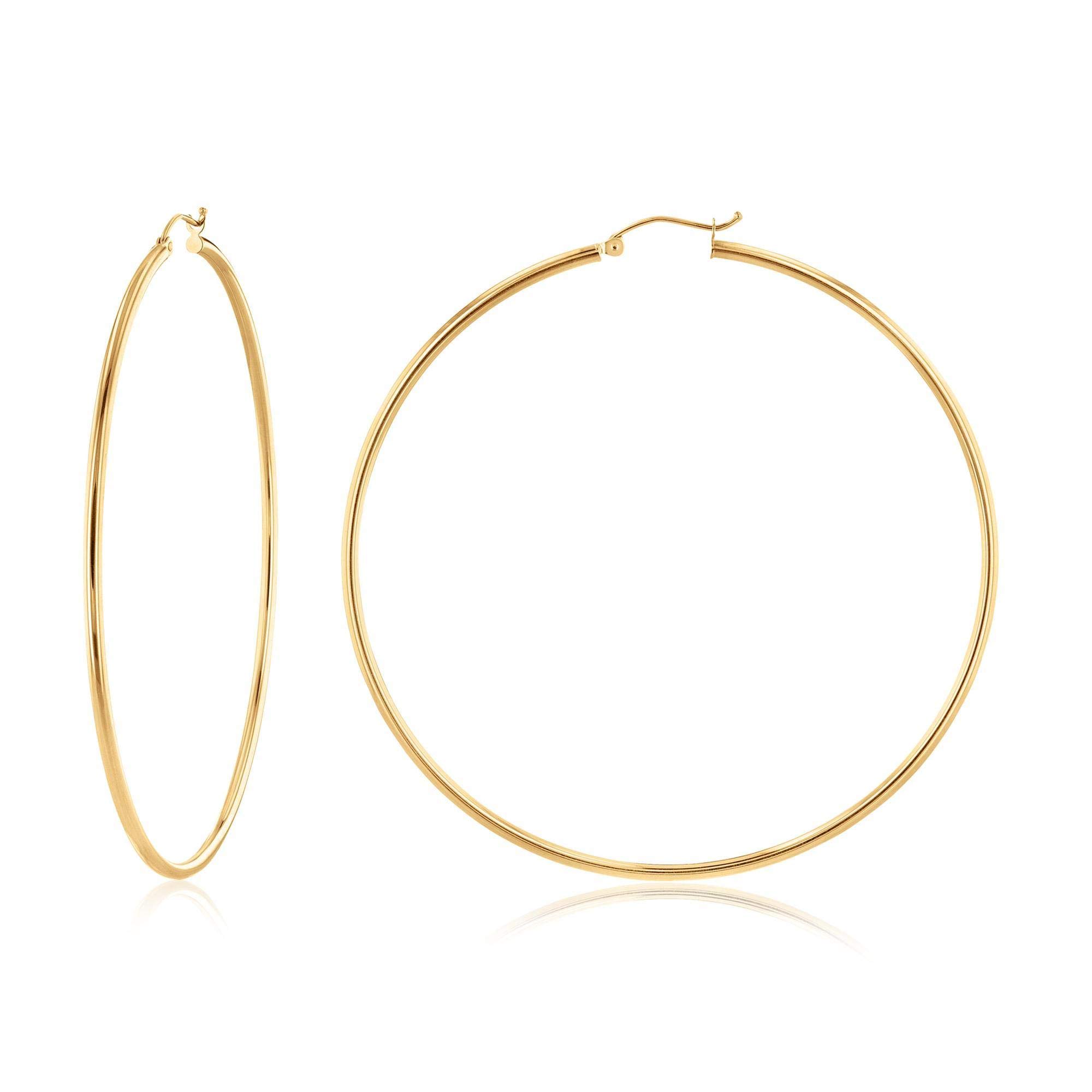 14K Yellow Gold Polished Hoop Earrings for Women - Solid Real Gold Thin & Big Hoops - Perfect for Everyday Wear, Parties & Special Occasions
