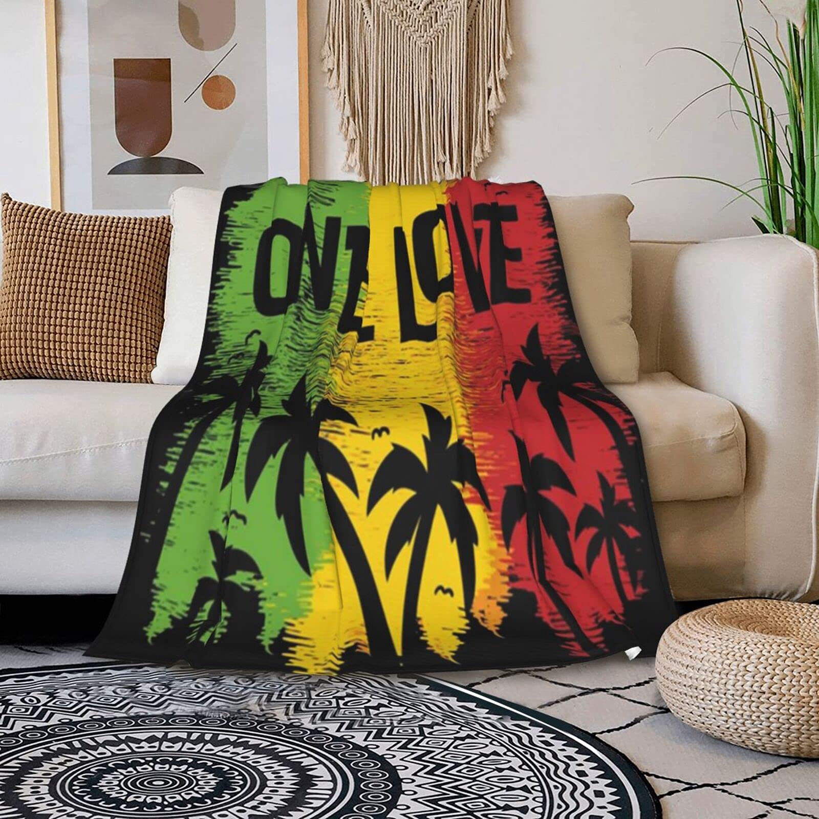 One Love Reggae Rasta Plush Soft Throw Blanket - Ultra Cozy Flannel Fleece Quilt for Bed, Couch & Nursery Decor - Wearable Blanket for Home, Camping & Outdoor Use
