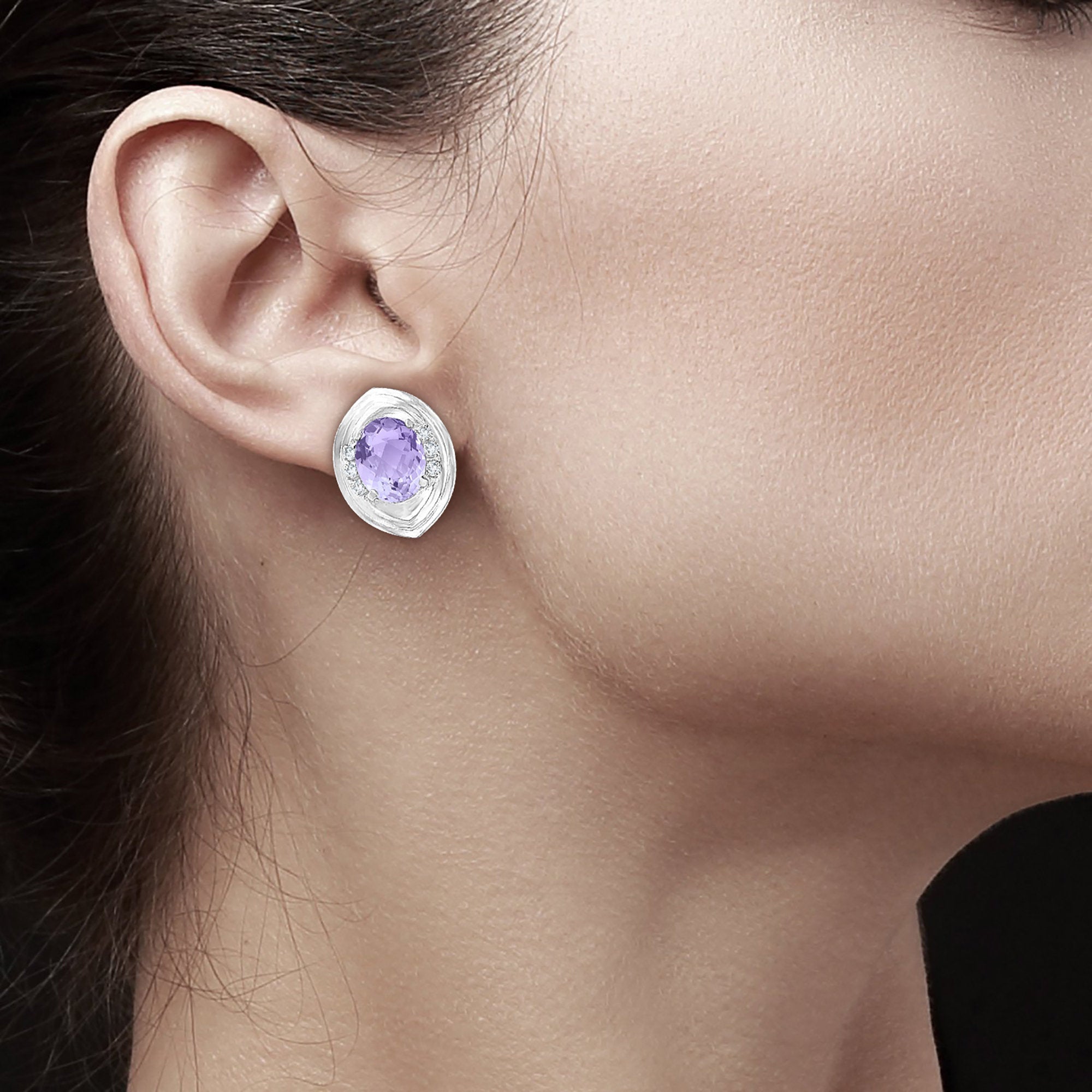 14K White Gold Amethyst Diamond Earrings for Women | Elegant Dangle Drop Earrings for Wedding, Party & Special Occasions