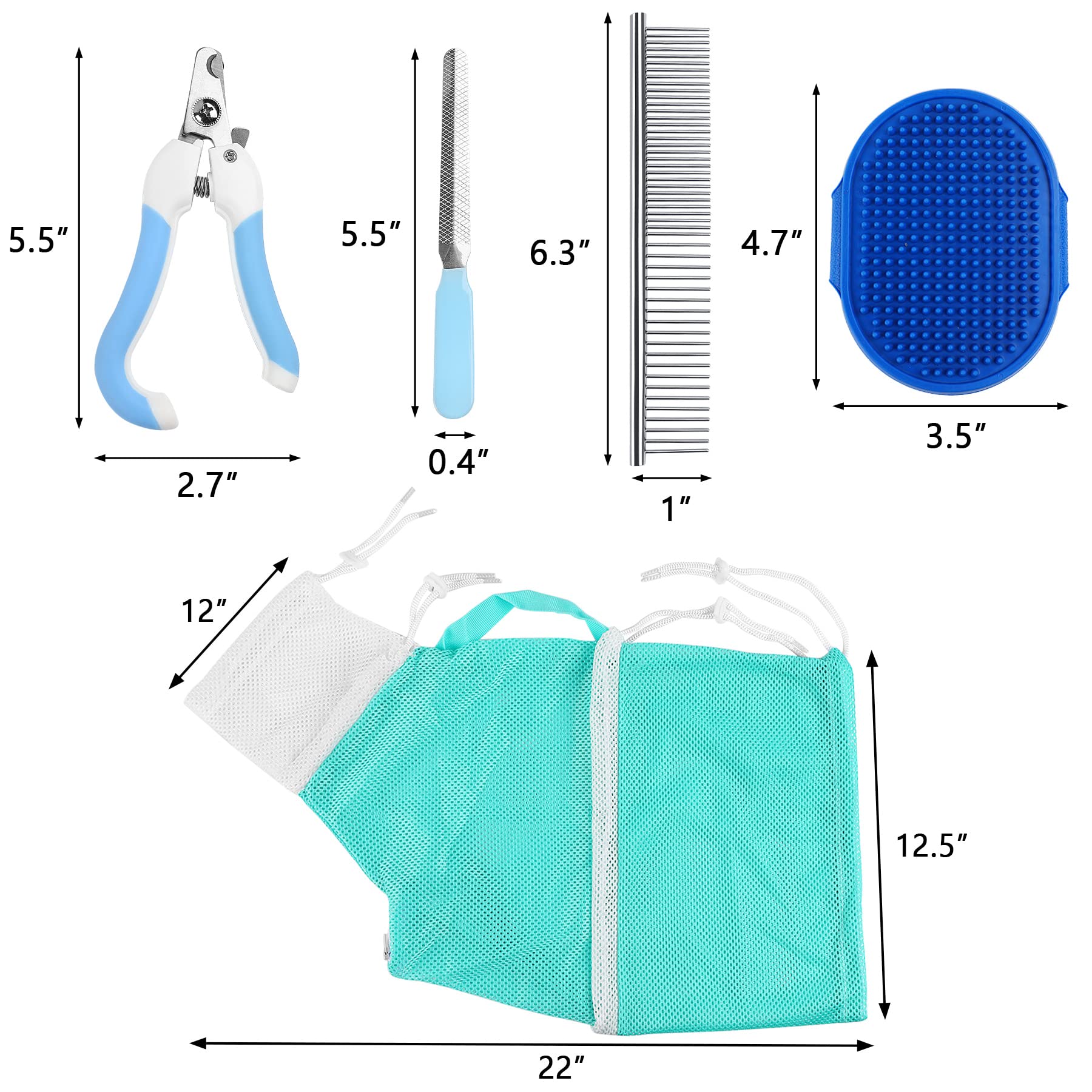 JULMELON 10-Piece Cat Grooming Kit - Adjustable Cat Shower Bag, Pet Brush, Nail Clipper, Nail File, Hair Comb, Tick Tool & Nail Caps for Bathing, Nail Trimming & Vet Exams (Grey + Green) - Perfect for Home Pet Care & Professional Grooming Sessions