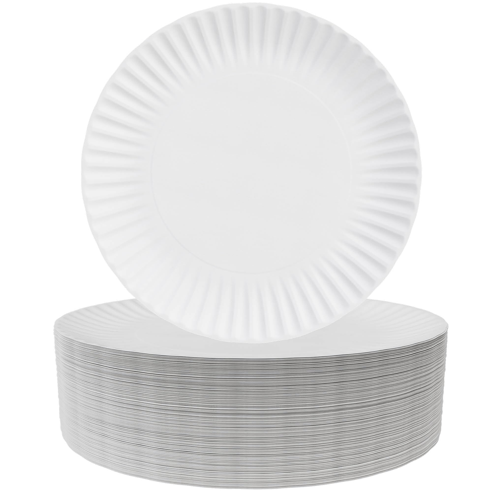 9 Inch White Uncoated Disposable Paper Plates - 100 Pack | Microwave Safe & Eco-Friendly Party Plates for Dinner, Picnic, BBQ, Events & Crafts | Bulk Paper Plates for Everyday Use & Entertaining