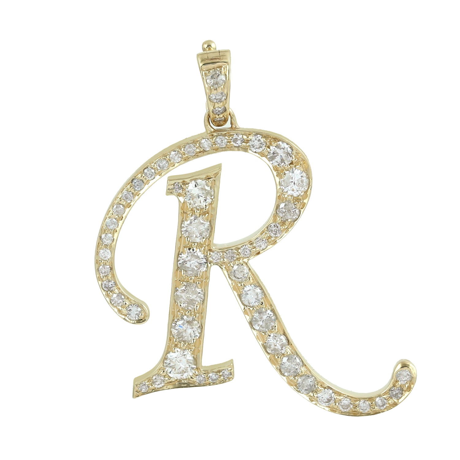 14K Yellow Gold Pave Natural Diamond Initial 