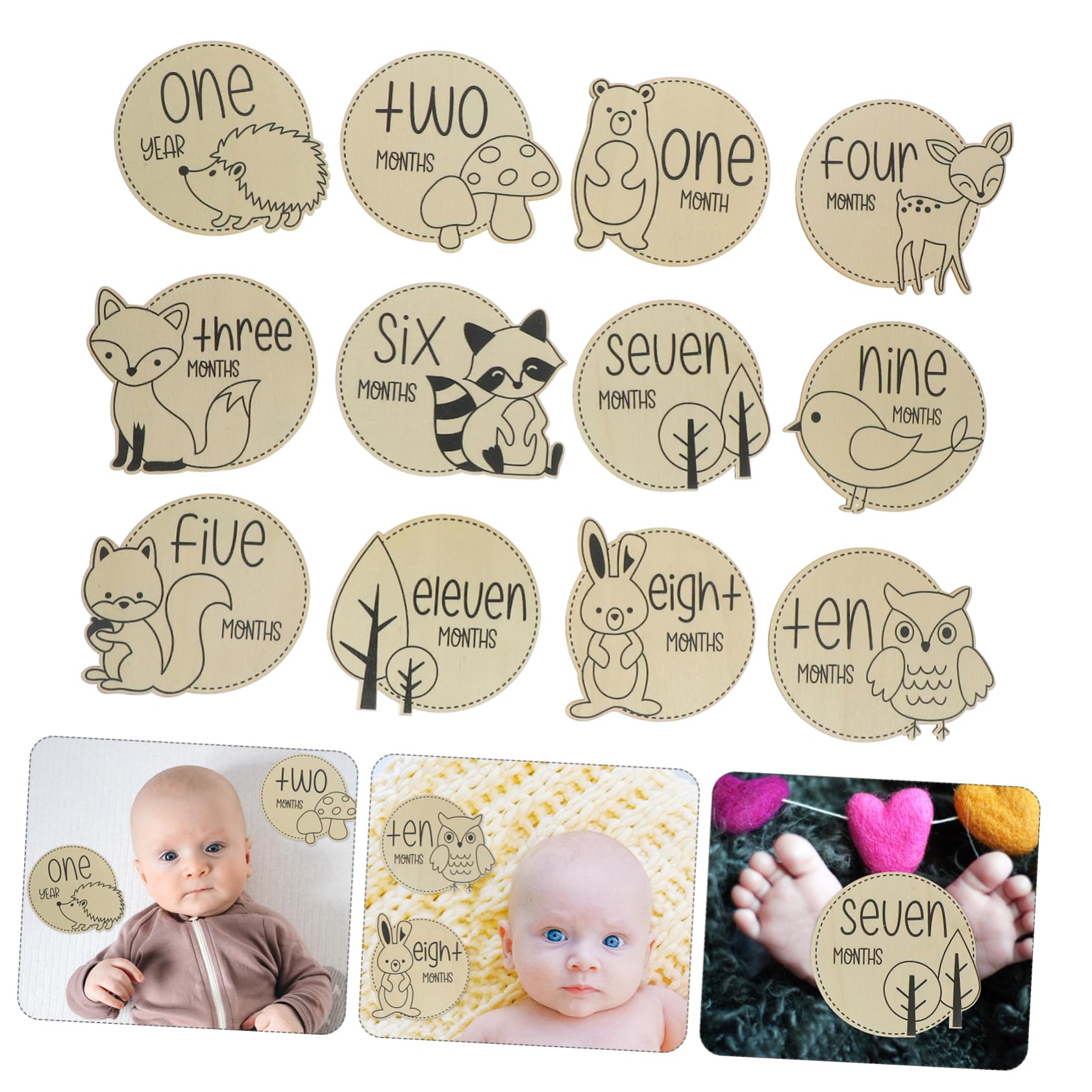 Zerodeko Wooden Baby Shower Decor Kit - Baby Growth Milestone Cards & Photo Props Set for Newborn Photography, Gender Reveal, First Birthday Party Decorations