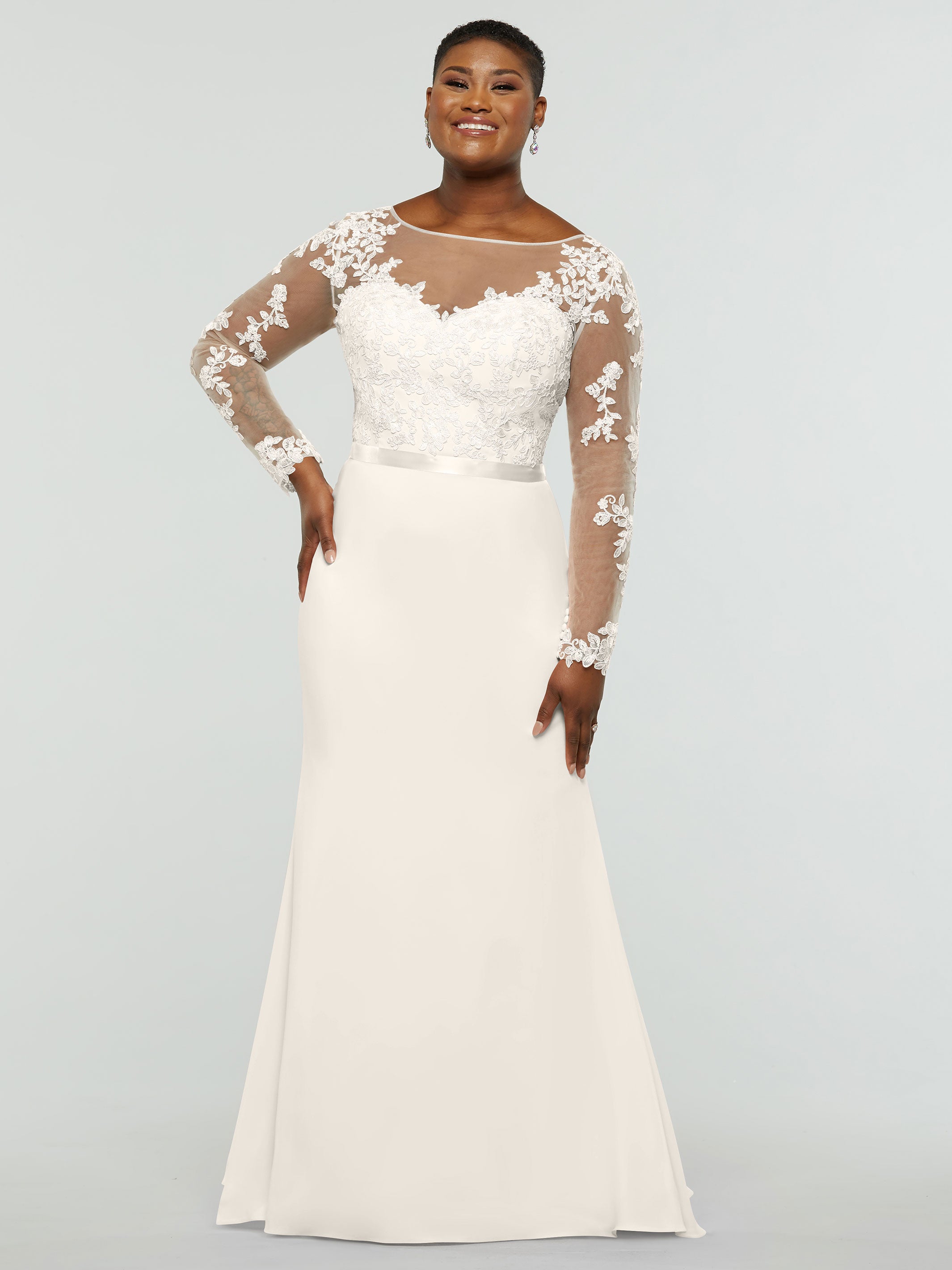 Elegant 80190 Chiffon & Lace Mermaid Bridesmaid Dress with Illusion Long Sleeves - Perfect for Weddings, Proms & Formal Events