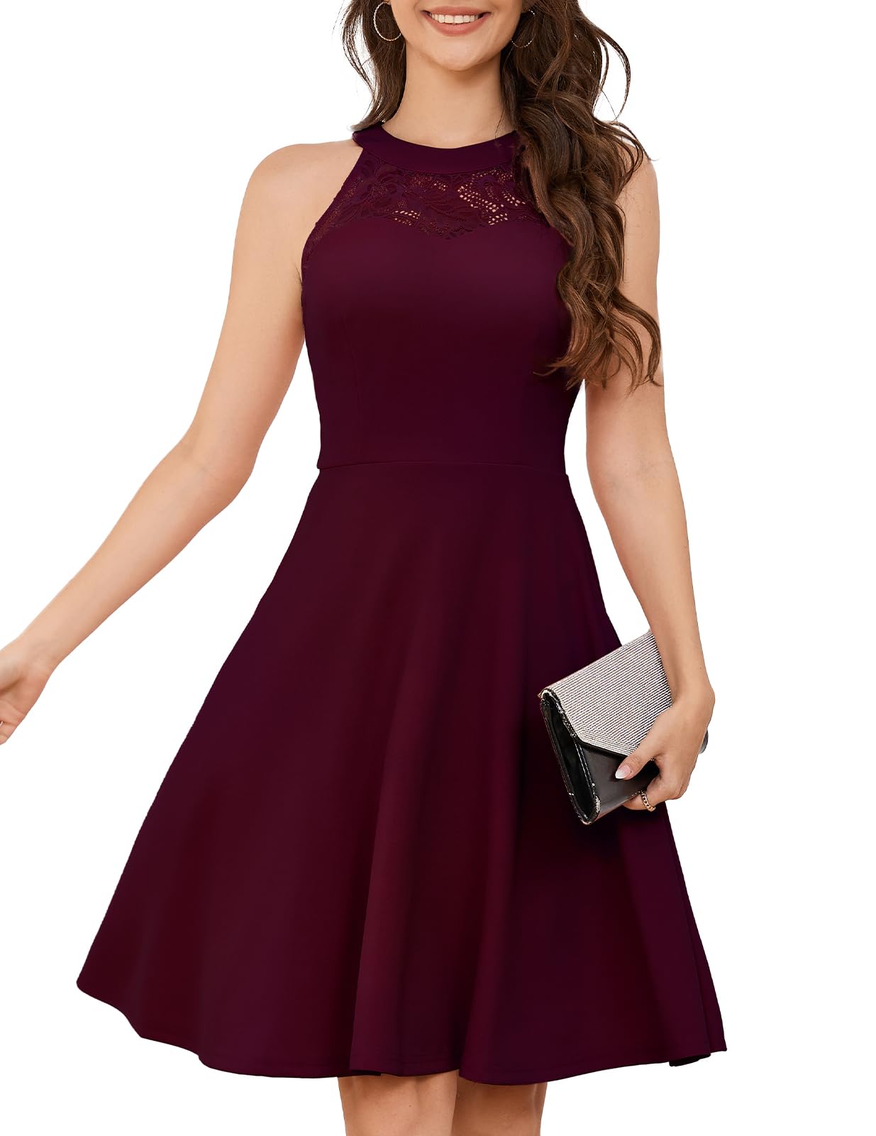 Elegant Women's Cocktail Dress Halter Lace Vintage Prom Wedding Party Gown - Perfect for Evening Events, Homecoming, and Special Occasions