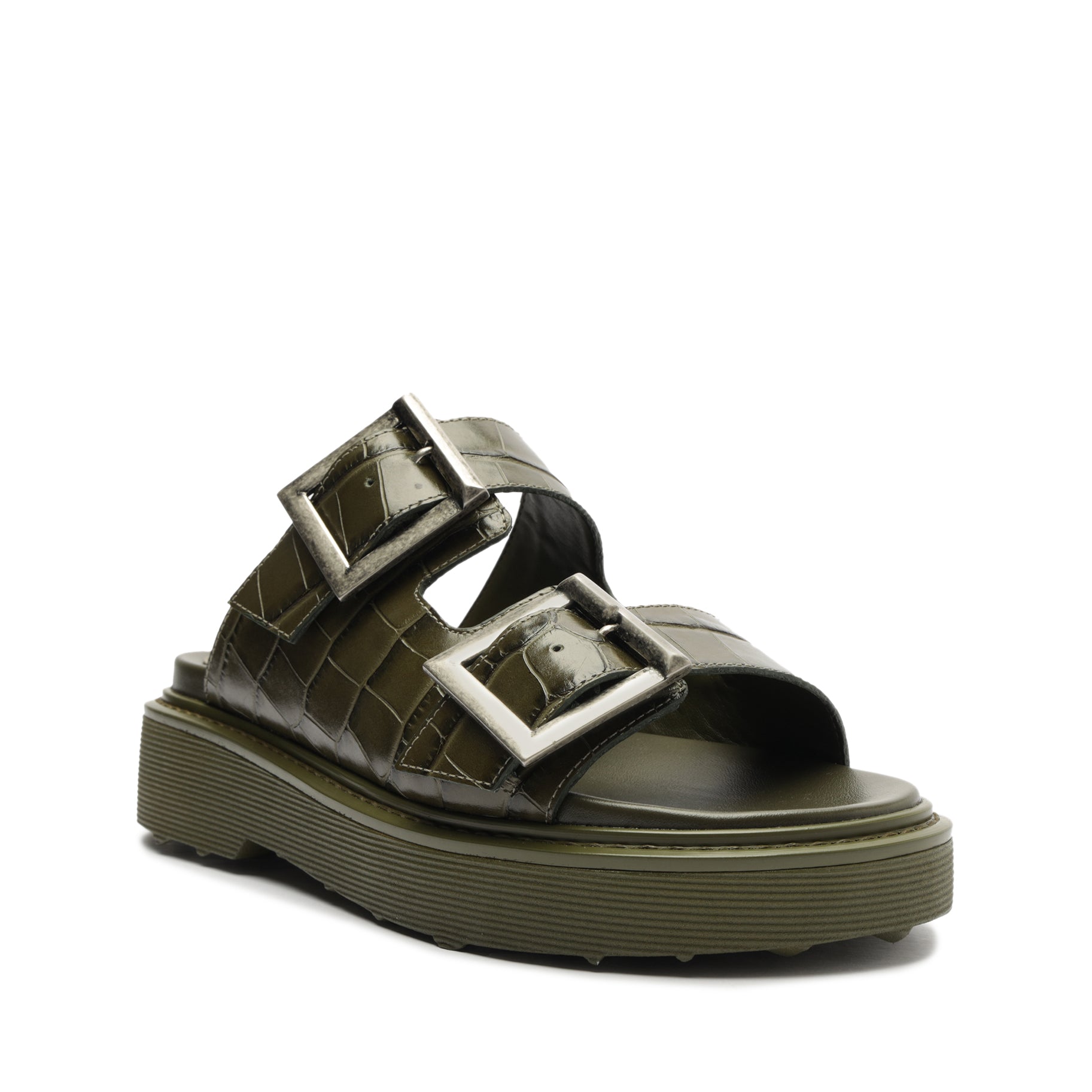 Nola Crocodile Embossed Leather Sandals for Women - Comfortable Flat Heel Height P23 - Fashionable Summer Sandals S2169700040003 | Perfect for Beach, Vacation, and Casual Outings