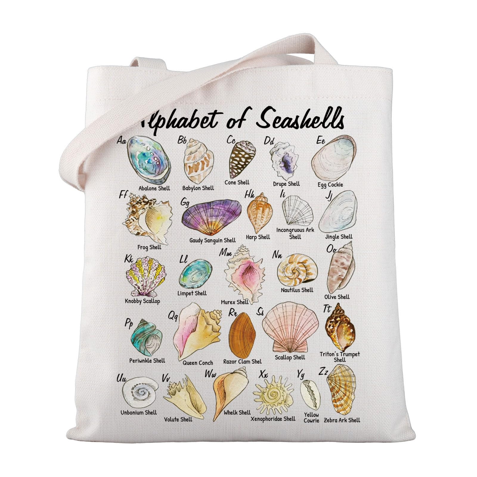 WSNANG Seashell Alphabet Canvas Tote Bag - Eco-Friendly Beach Lover Gift, Shell Collector Essentials, Durable Beach Themed Bag for Shopping, Picnics & Summer Outings