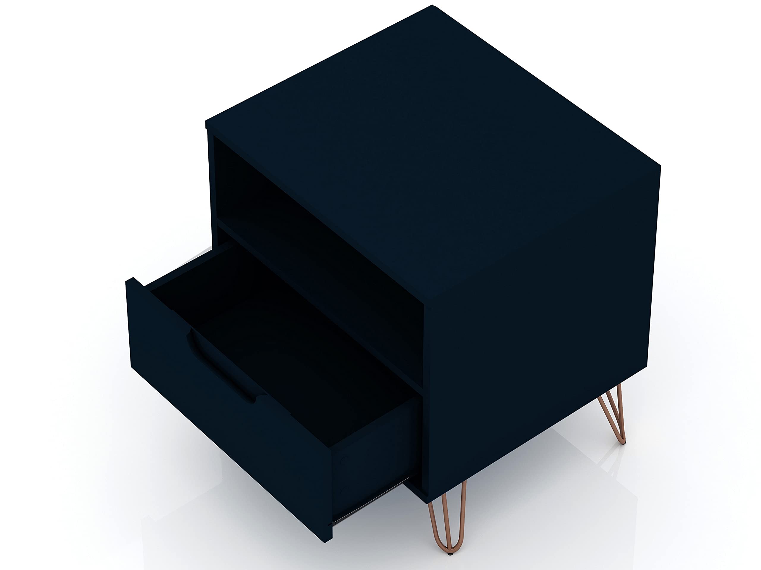 Manhattan Comfort Rockefeller Nightstands - Set of 2 Modern Bedside Tables with Drawer & Cubby Storage | Mid-Century Design Bedroom Furniture | Space-Saving Night Stands for Small Spaces | Perfect for Bedside Organization in Master Bedroom, Guest Room or Studio Apartment