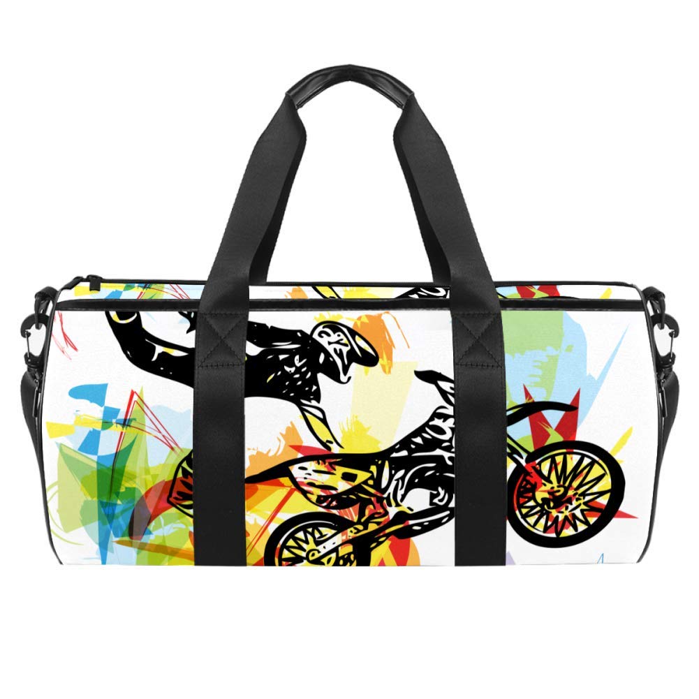 Anna Cowper Motocross Racer Motorcycle Duffle Bag - Heavy Duty Canvas Shoulder Carry Travel Bag for Gym, Sports, Dance & Weekend Getaways - Perfect for Motocross Gear, Gym Essentials & Adventure Travel