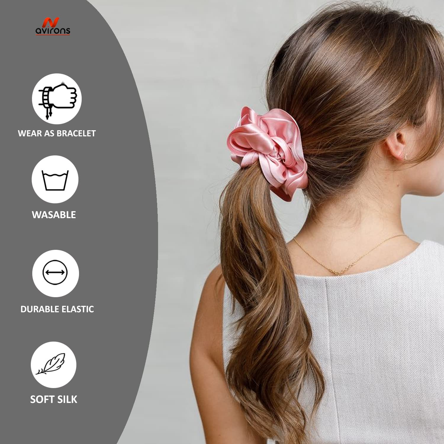 Premium Satin Silk Scrunchies for Women - Set of 5 Hair Ties for Less Hair Breakage & Gentle Hold | Soft Hair Bands for Girls & Women | Perfect Gift for Mom, Sister & Girlfriend | Great for Workouts, Office & Everyday Use (5-Pack)
