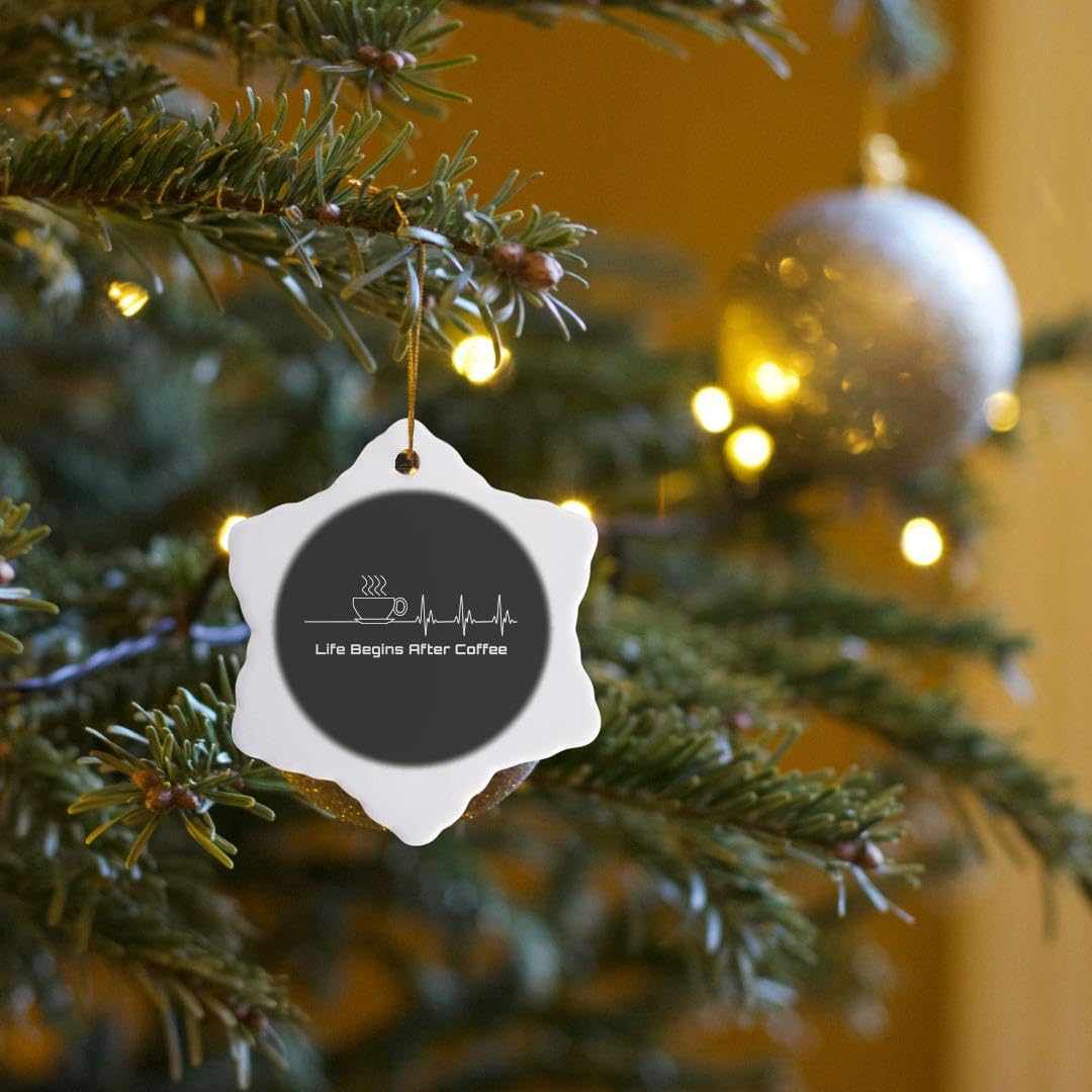 3 Inch Snowflake Porcelain Christmas Ornament - Funny Coffee Lover Design with 