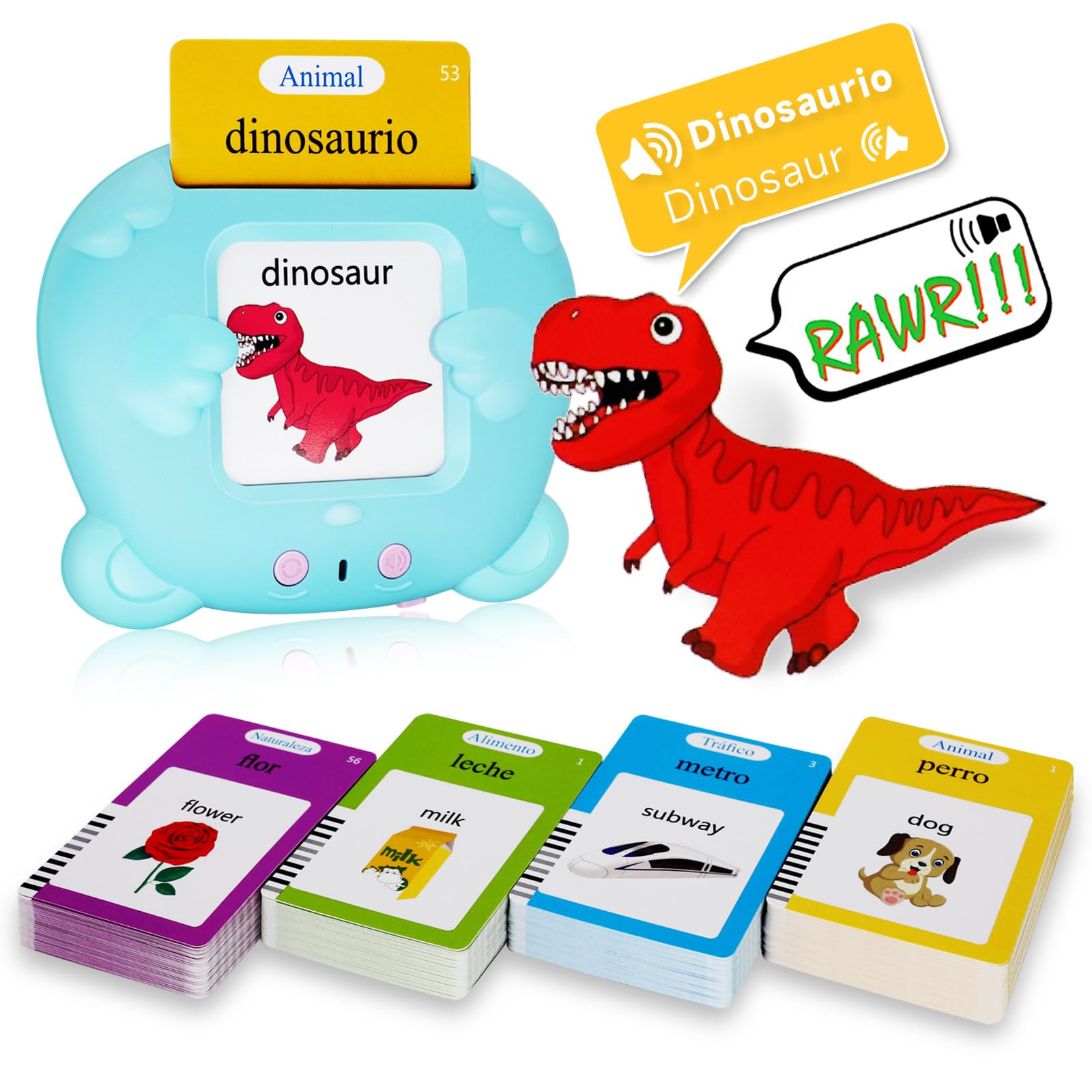 Whongkidz Spanish English Bilingual Talking Flash Cards - 112 Audible Learning Cards for Kids & Toddlers, Autism Sensory & Speech Therapy Educational Toys (Blue) - Perfect for Home, Classroom & Travel Learning Activities
