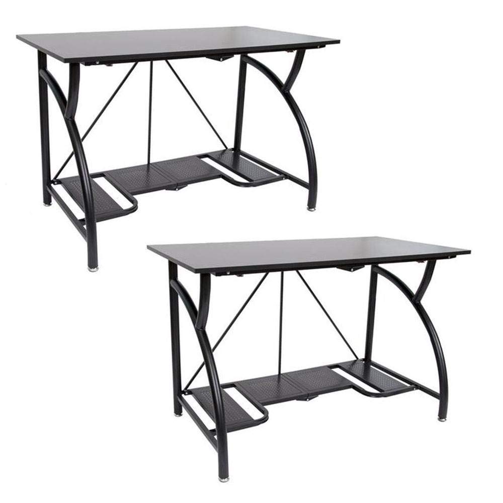 2-Pack Origami Folding Table Desk with Wheels - Portable Office & Study Desk for Home, Dorm, Camping - Black Space-Saving Workstation