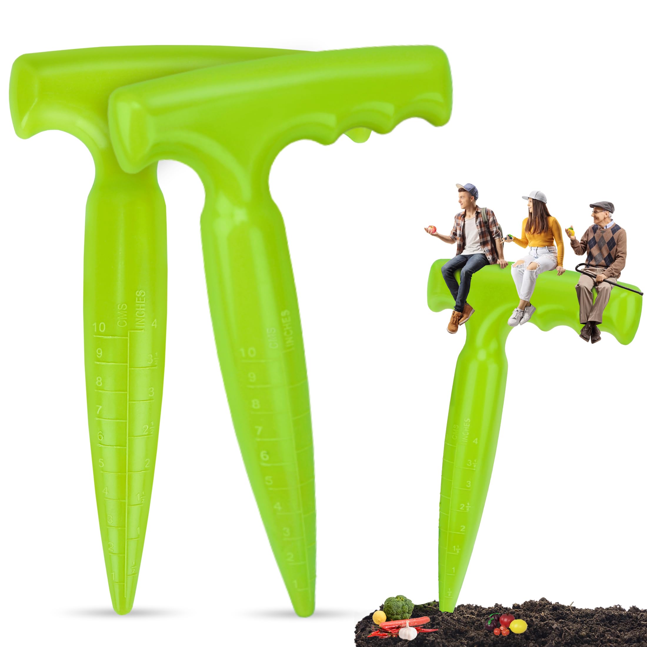 2 Pack Light Green Plastic Bulb Planting Tools - 6.9 Inch Seed Dibber with Measurement Marks & Ergonomic Handle for Gardening, Planting Bulbs, Digging Holes - Perfect for Home Garden, Flower Beds & Vegetable Planting