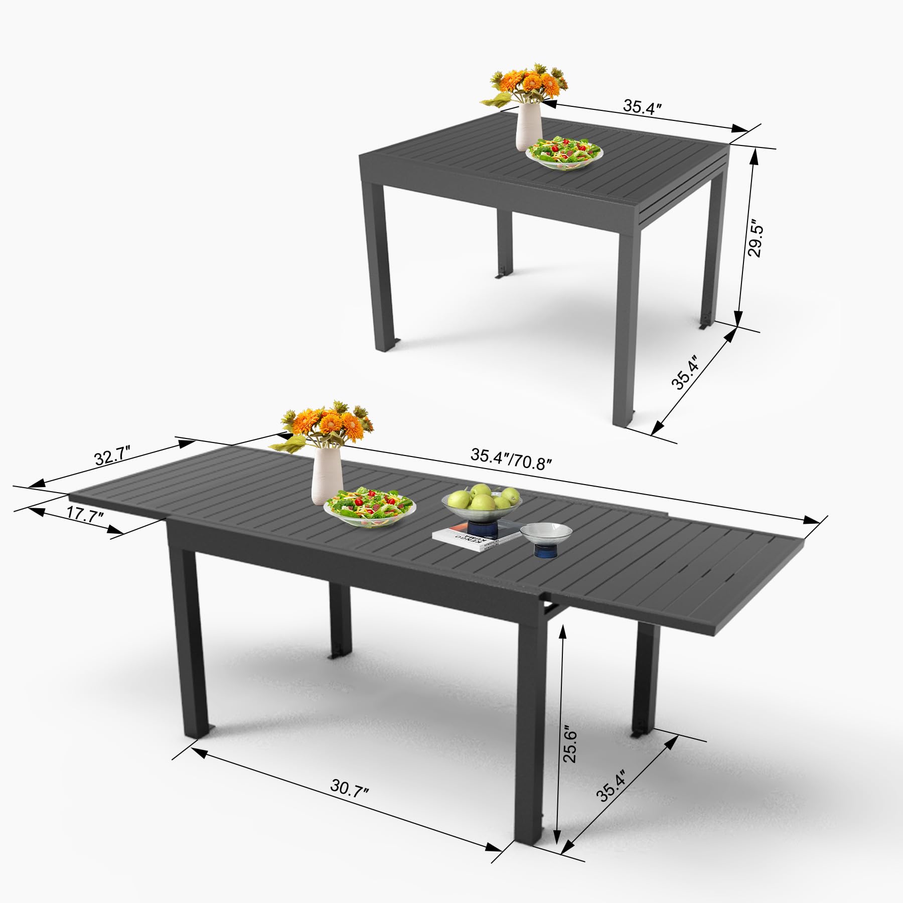 Extendable Aluminum Patio Dining Table 35