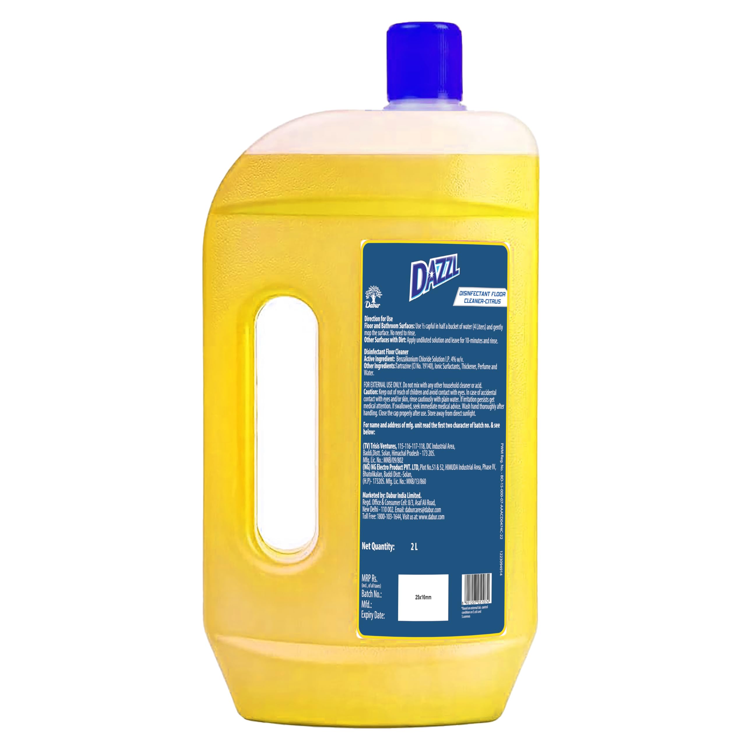 Dazzl Disinfectant Surface & Floor Cleaner Liquid - Citrus Scent (2 Liters) | Kills 99.9% Germs & Bacteria | Safe for Tile, Marble, Granite Floors | Works with All Floor Mops | Ideal for Kitchens, Bathrooms & High-Traffic Areas