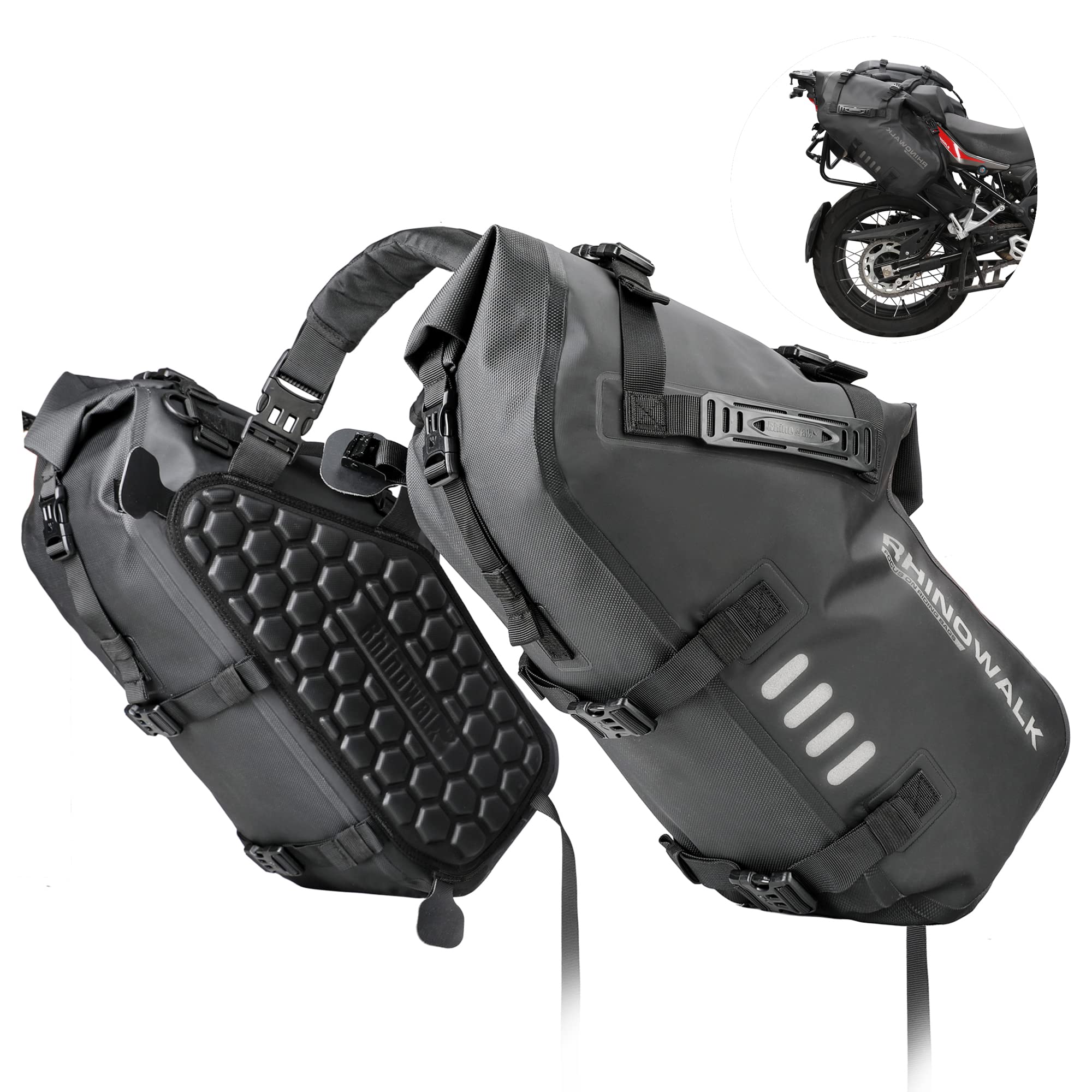 Rhinowalk Waterproof Motorcycle Saddle Bags 28L (14L x 2) - Durable Shoulder Bag for Adventure & Sport Bikes - Fits Most Motorcycle Racks - Perfect for Long Rides, Commuting & Travel Accessories
