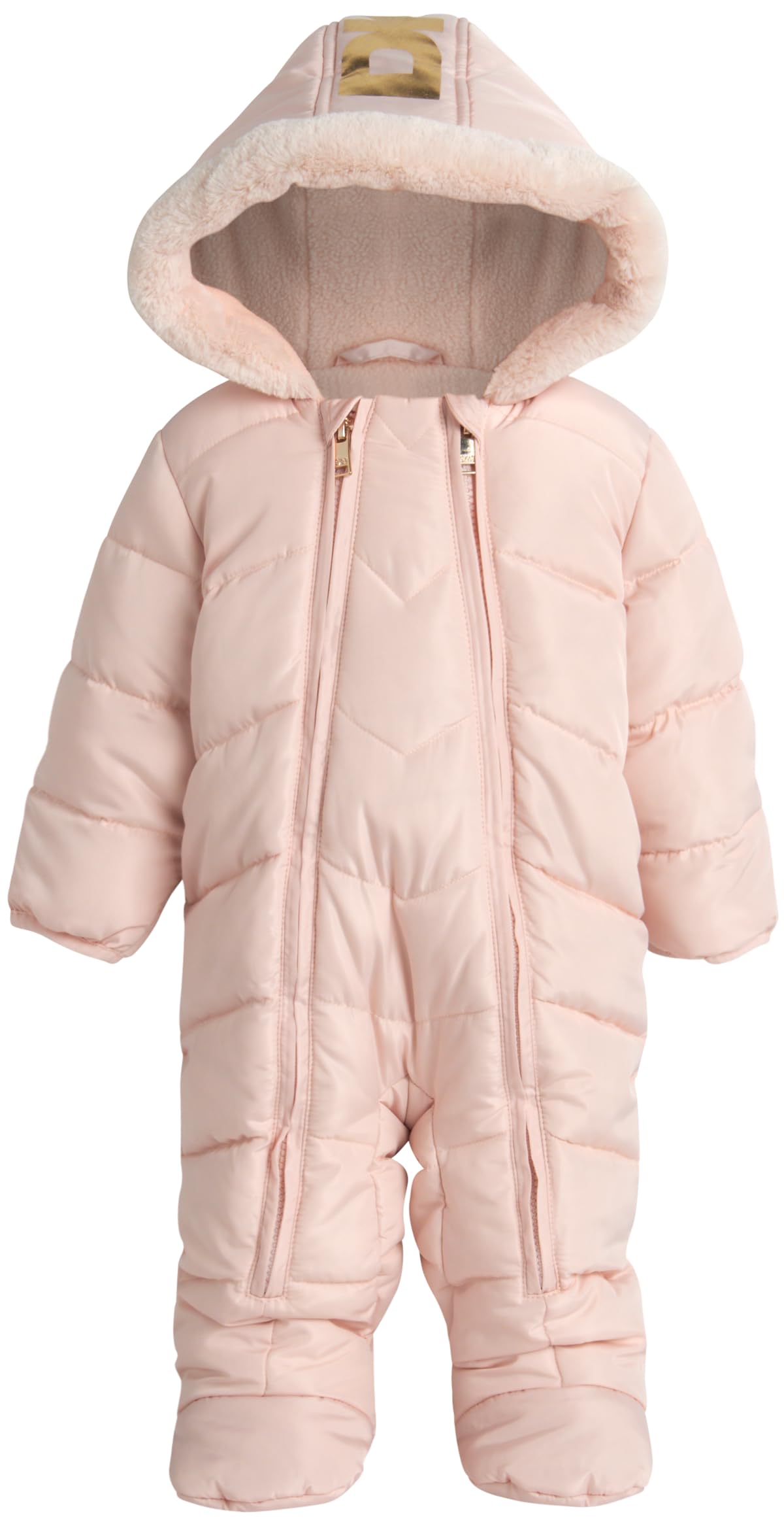 DKNY Baby Girls’ Hooded Fleece-Lined Winter Snowsuit – Warm Zip-Up Snow Pram Jacket for Newborns & Infants (0-24 Months) – Perfect for Winter Outings, Snow Play & Cold Weather Protection