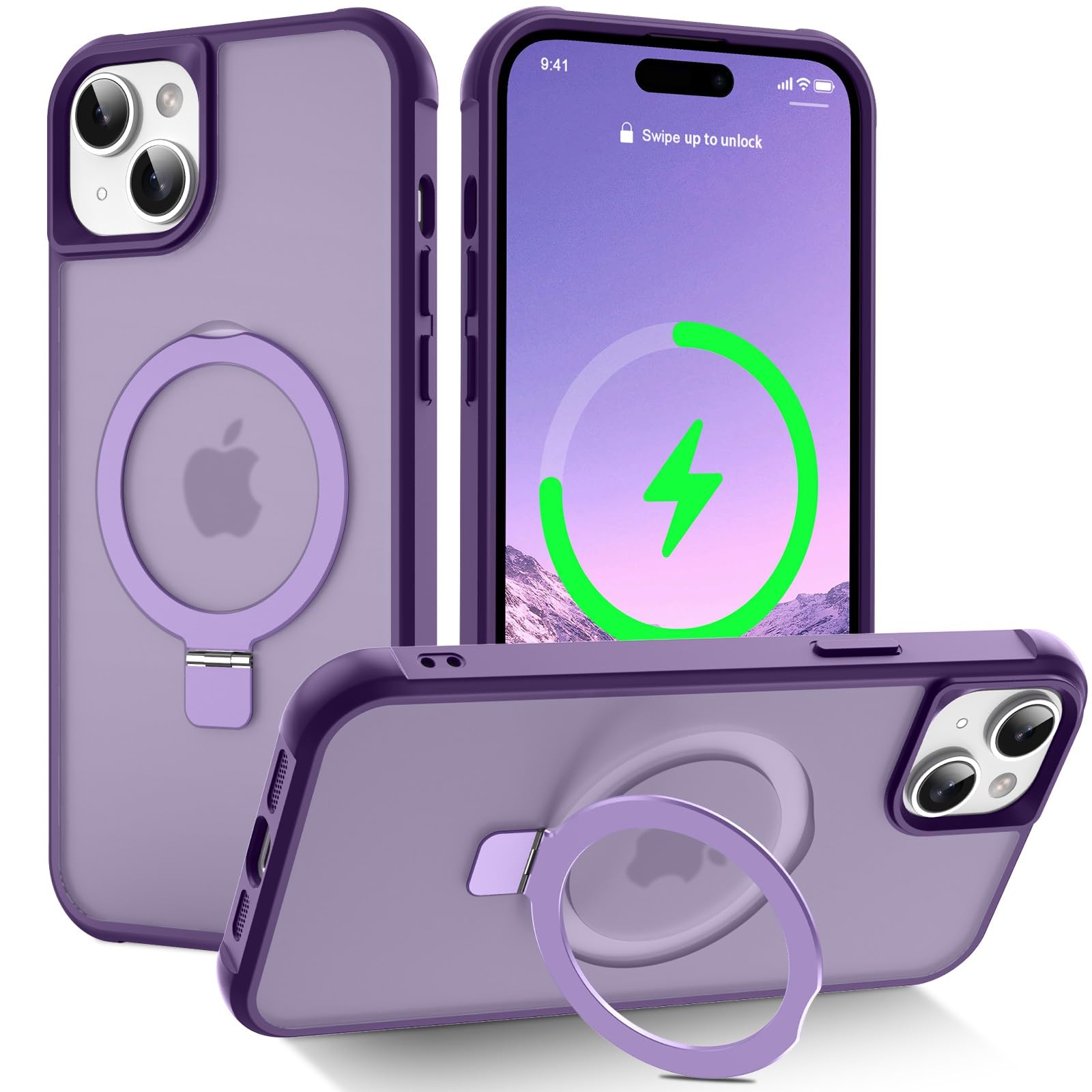 PIXIU Magnetic iPhone 15 Plus Case - MagSafe Compatible, Built-in Invisible Stand, Military-Grade Shockproof & Slim Matte Protective Cover - Perfect for Work, Travel & Everyday Use