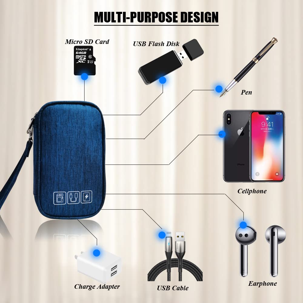 Electronic Organizer Bag - Portable Travel Cable Organizer Case for Charger, Hard Drive, Earphone, USB & SD Cards (Navy) | Perfect for Office, Travel & Daily Commute