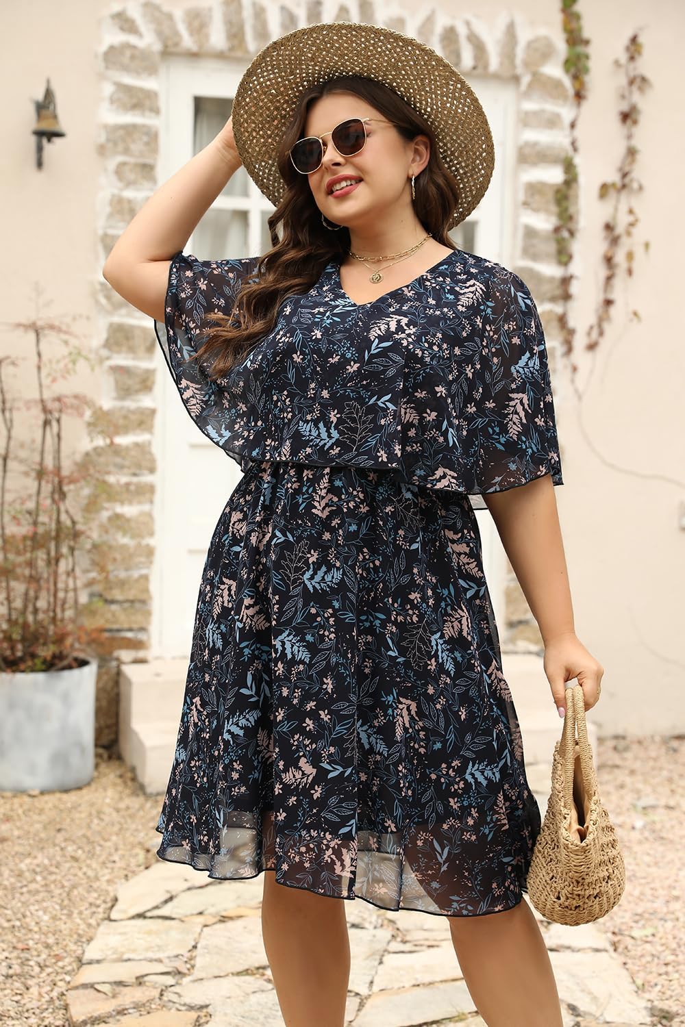 Keluummi Plus Size Wedding Guest Dresses for Women - Flowy Midi Cocktail Dress for Curvy Figures | Summer Casual Bridal Shower & Special Occasion Outfit