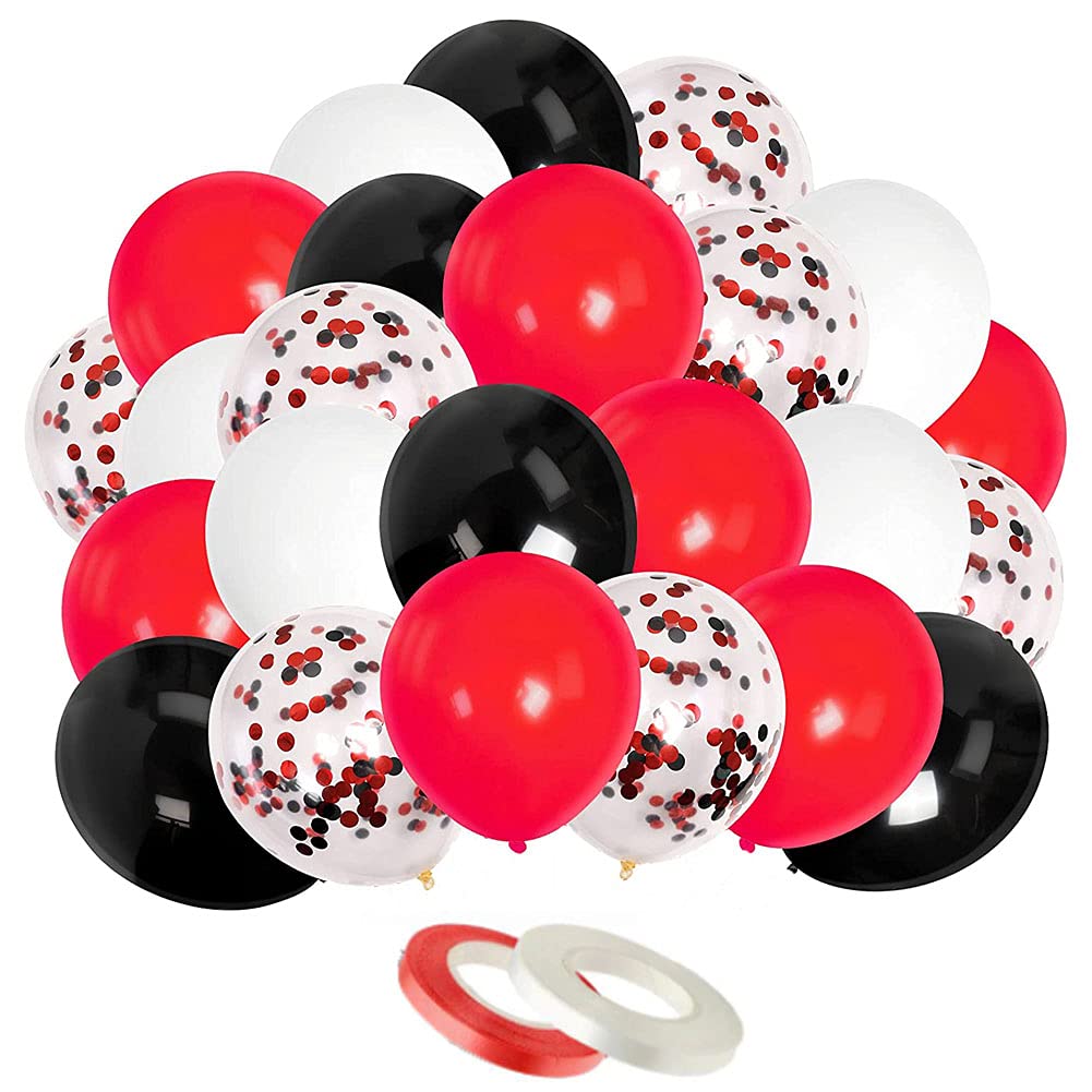 LEBERY 62Pcs Red White Black Balloon Kit with Confetti - 12 Inch Party Balloons for Birthday, Baby Shower, Graduation, Wedding, Retirement & Casino Party Decorations - Perfect for Indoor and Outdoor Celebrations