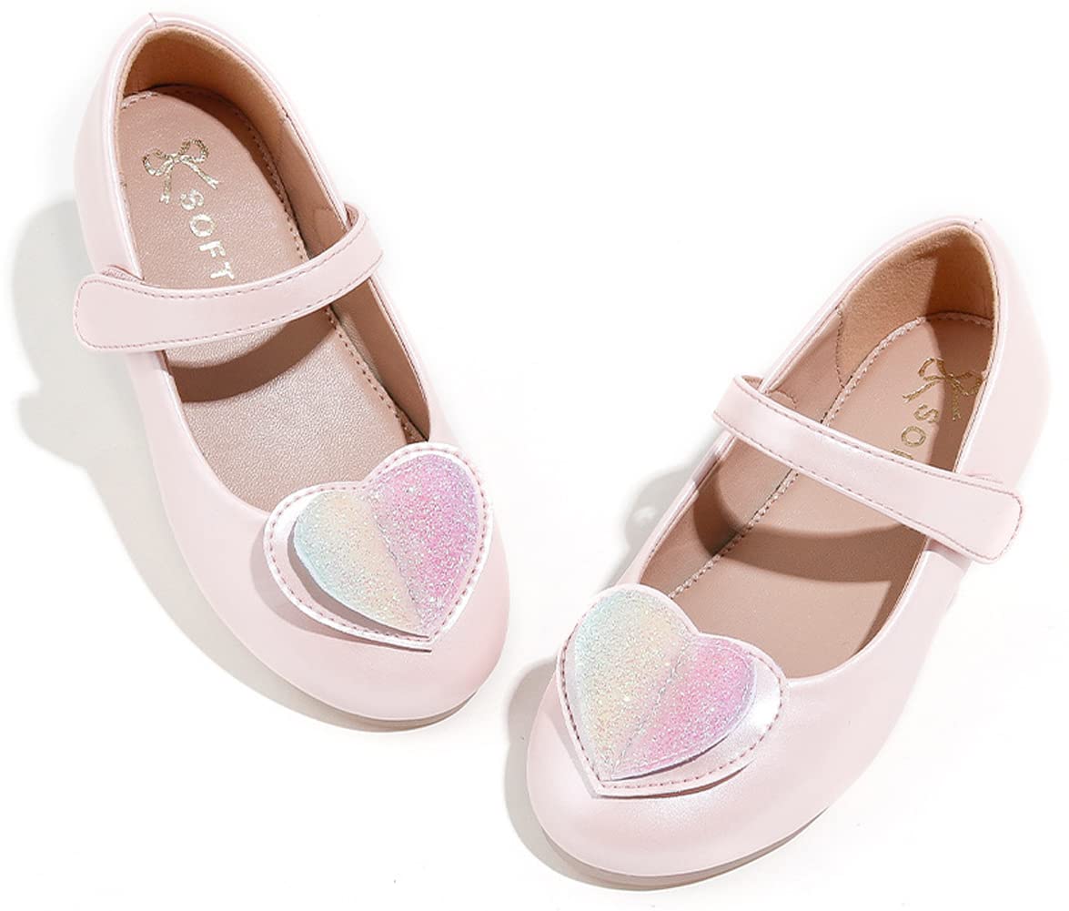 Girls Ballet Flats with Heart Print - Soft Sole Princess Shoes with Ankle Strap for Toddlers & Kids | Perfect for Dance Class, Birthday Parties & Everyday Wear