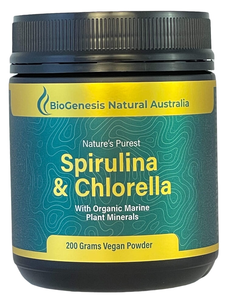 Organic Spirulina & Chlorella Powder with Marine Minerals - 200g Superfood Supplement for Detox, Energy Boost & Immune Support - Perfect for Smoothies, Juices & Healthy Recipes
