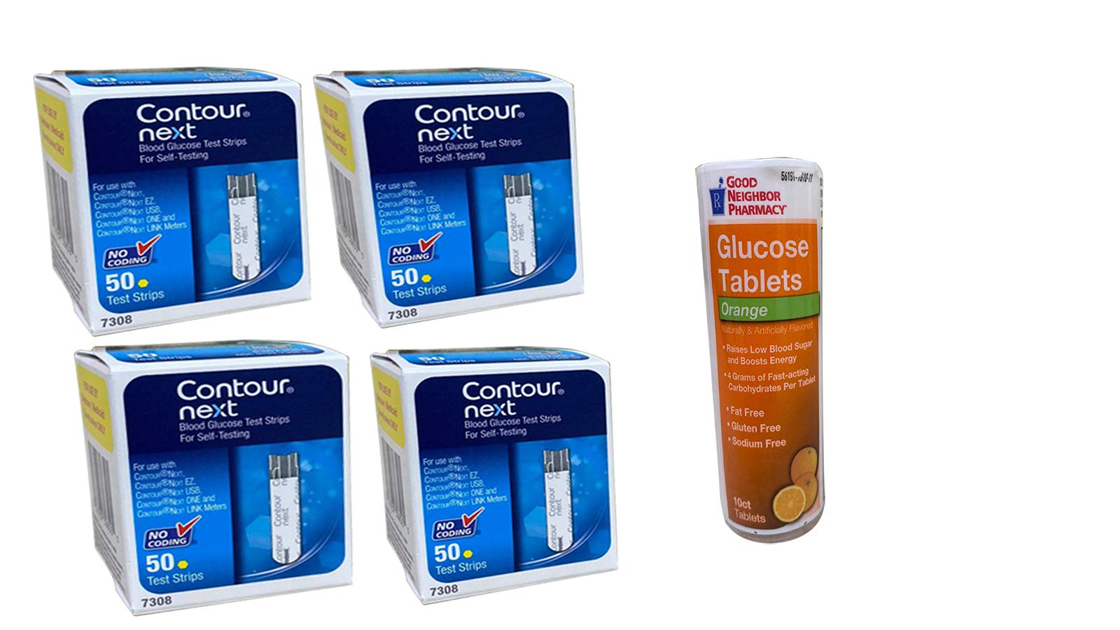 Diabetic Test Strips 4 Boxes (200 Count) with Free Glucose Tablets (10ct) - Blood Sugar Monitoring Kit for Home Use & Travel