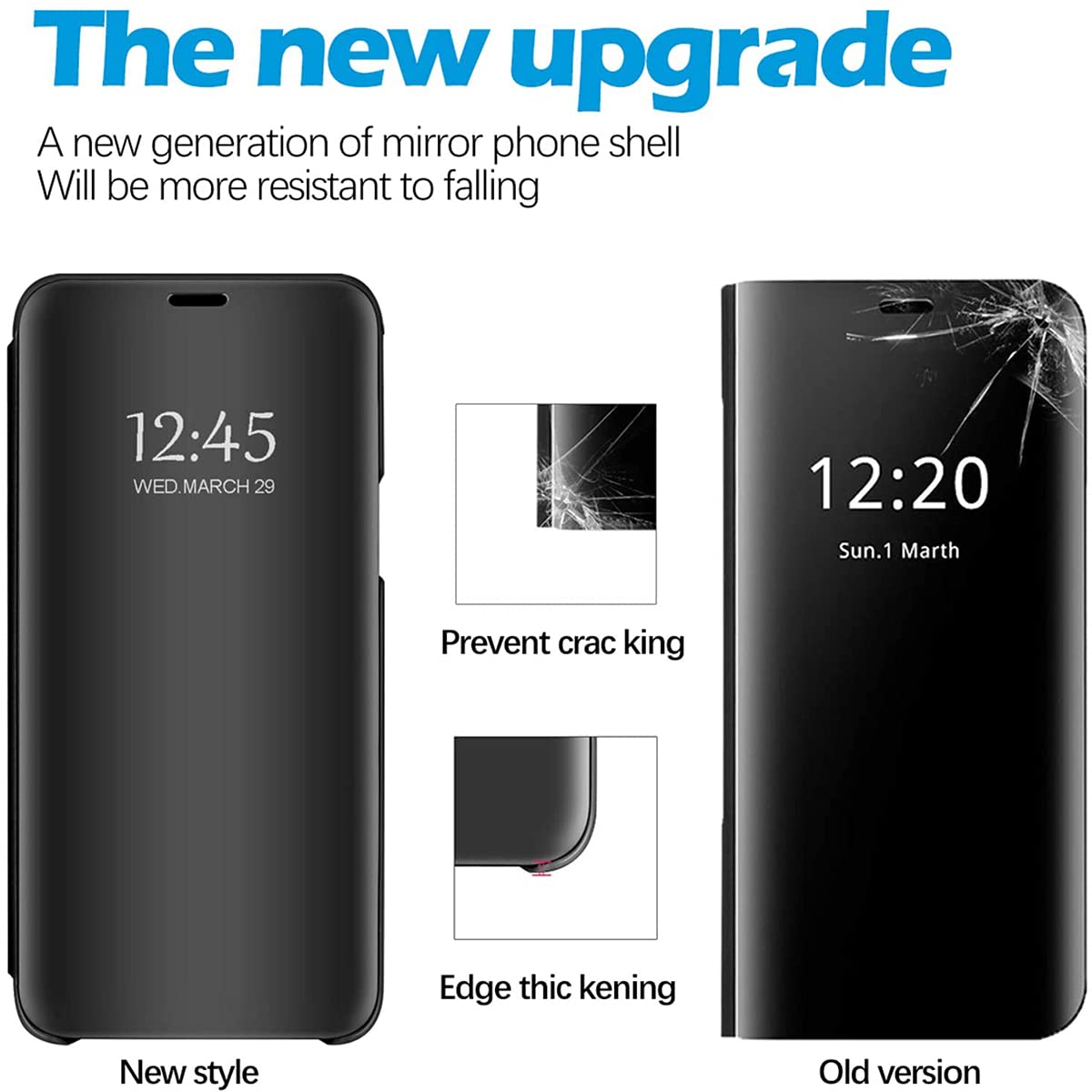 Xiaomi Mi 9 Phone Case - Flip Mirror Stand Cover with Shockproof Protection, PC/PU Translucent Clear View Case for Xiaomi Mi 9 (Black) - Perfect for Work, Travel & Daily Use