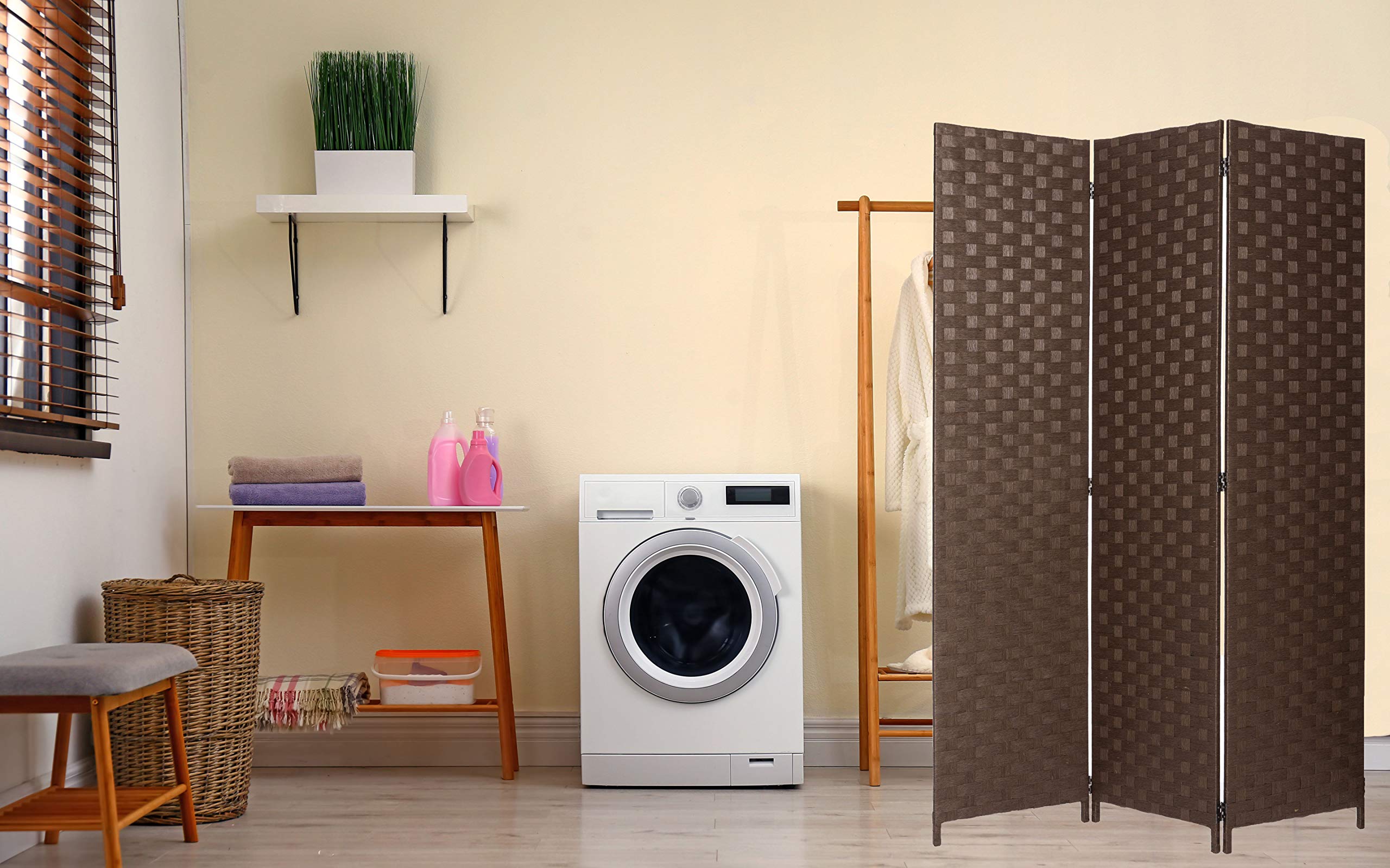 Bamboo Woven Room Divider - 3 Panel Privacy Screen for Home & Office Decor